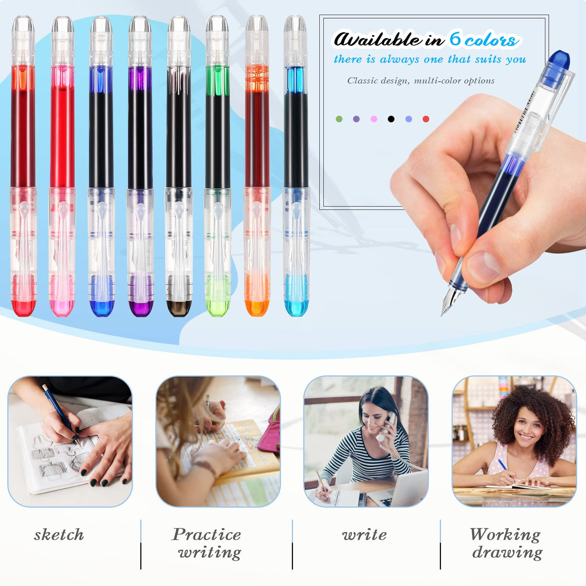 Laumoi 40 Pack Disposable Fountain Pens Set, Colored Ink Fountain Pens for Writing, Extra Fine Nib