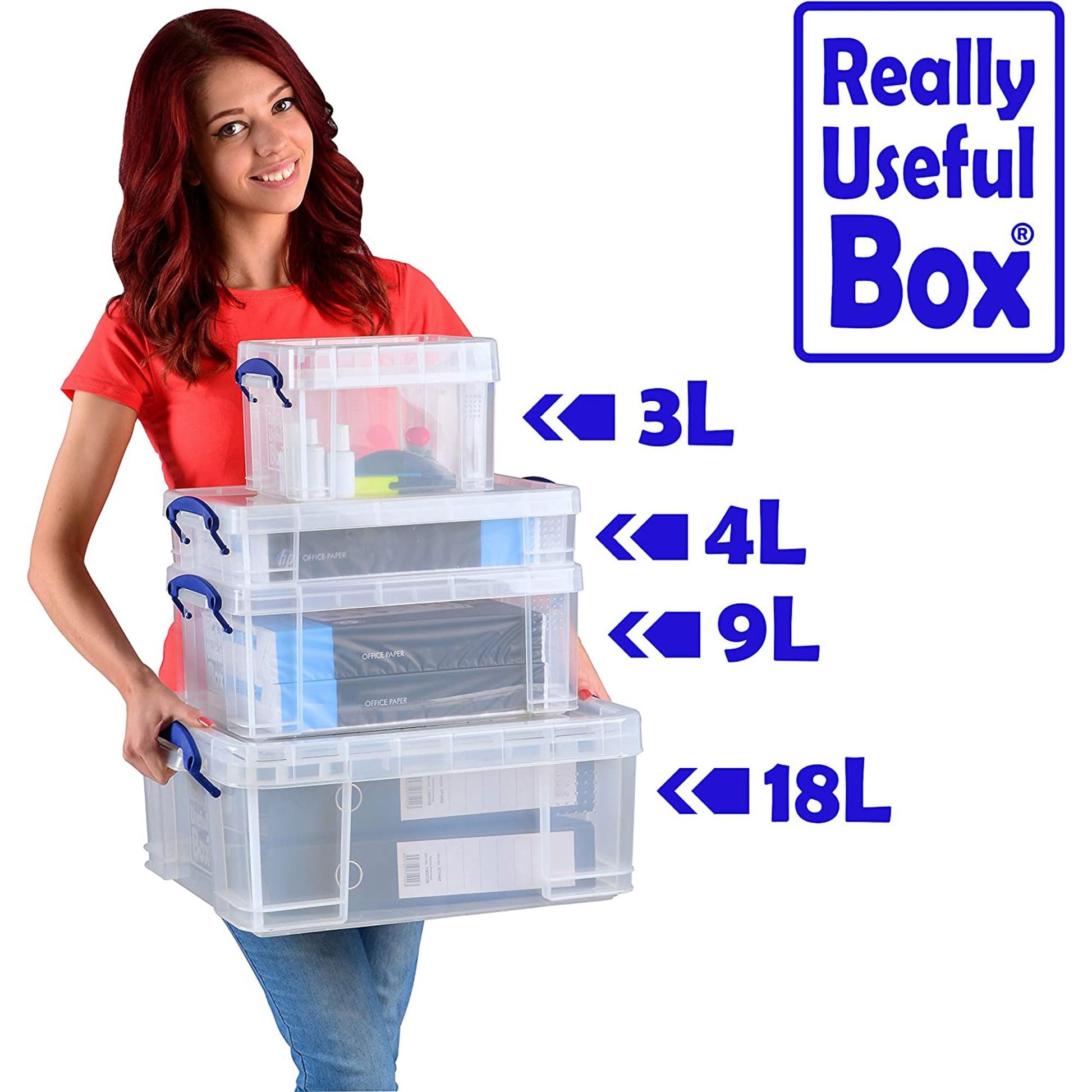Really Useful Box 4 Liter Plastic Stackable Storage Container w/Snap Lid & Built-In Clip Lock
