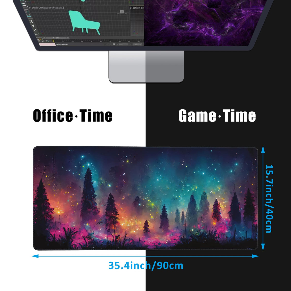EOBKLAX Fantasy Forest Desk Mat,Large Gaming Mouse Pad,Non-Slip Rubber Base Desk Pad with Stitched