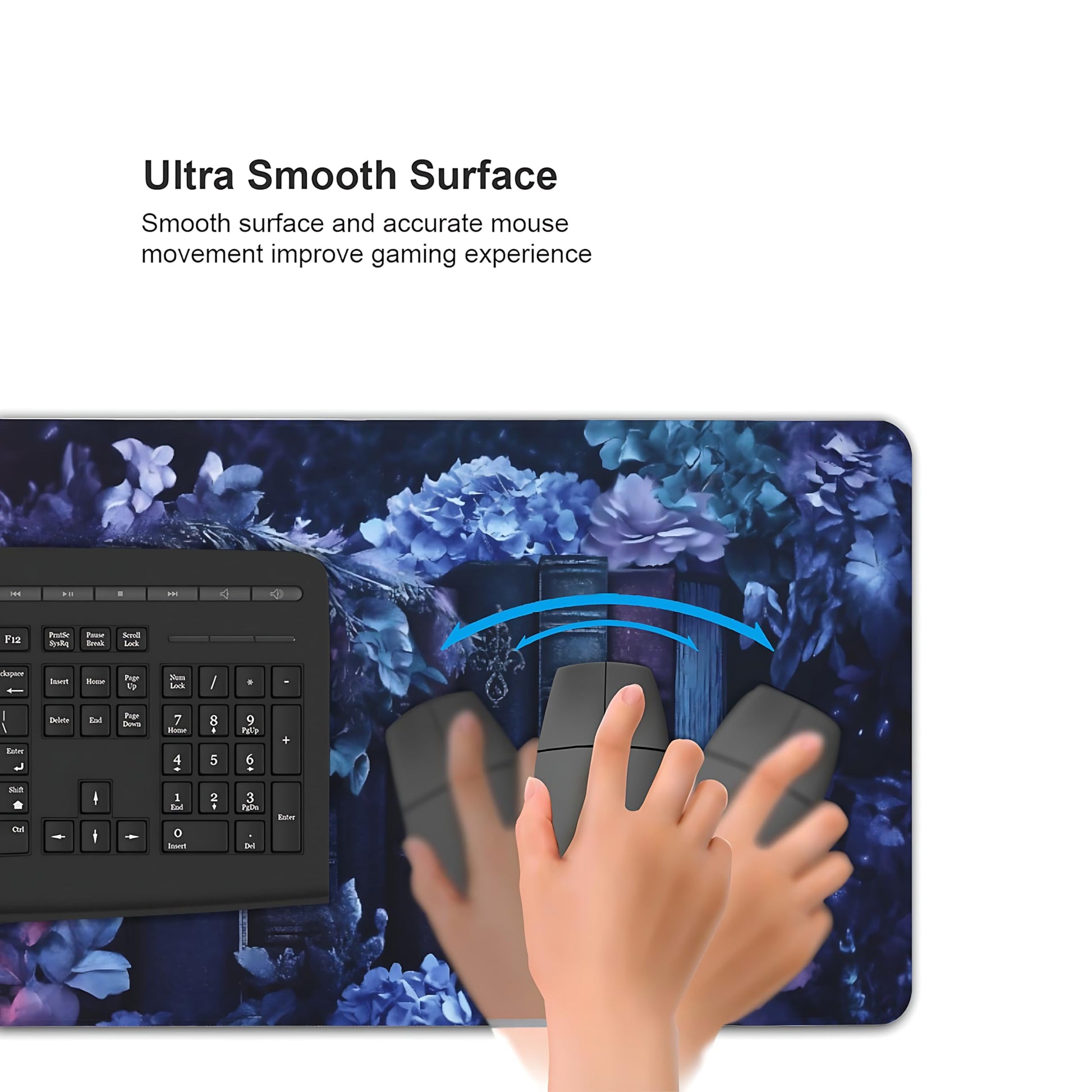 Floral Aesthetic Book Gaming Mouse Pad, Purple Dark Romanticism Desk Mat with Anti-Slip Base &