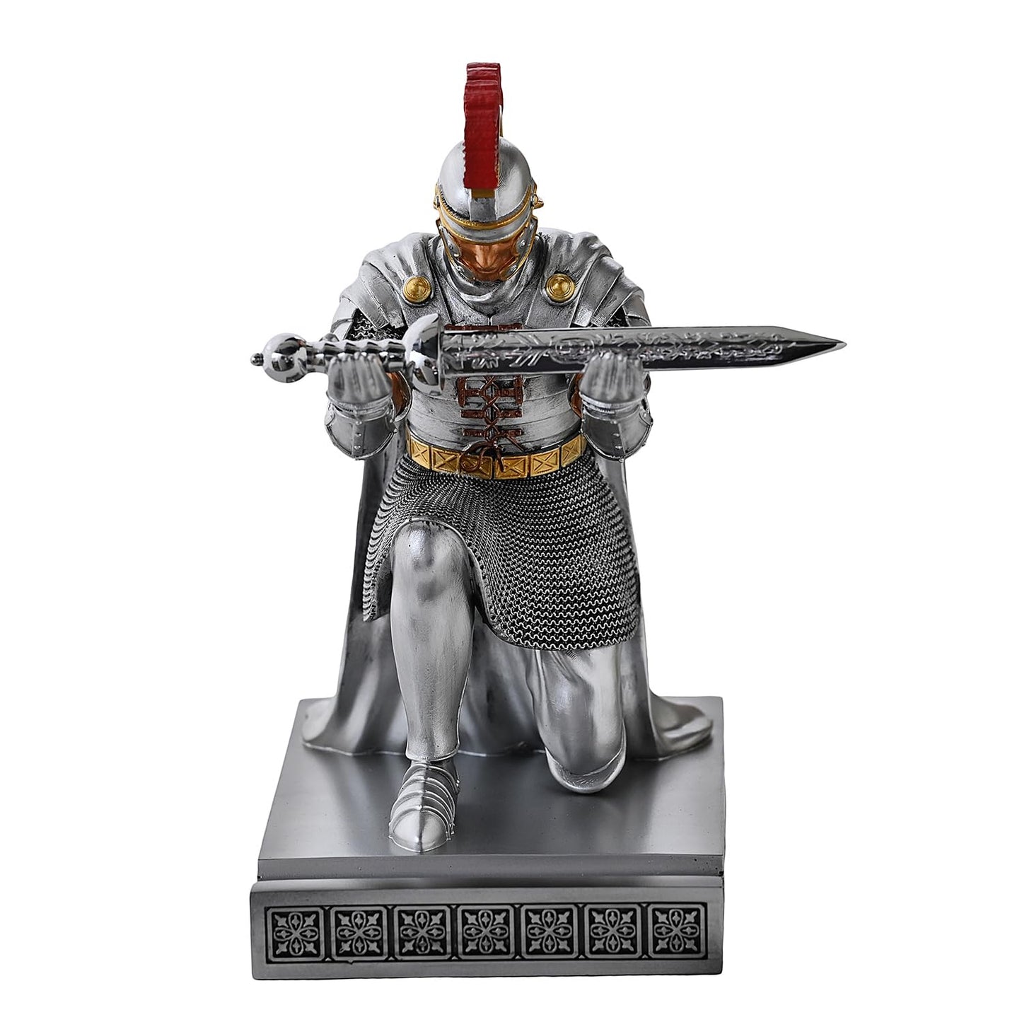 Roman Praetorian Prefect Warrior Knight Pen Holder Desk Ornament Silver