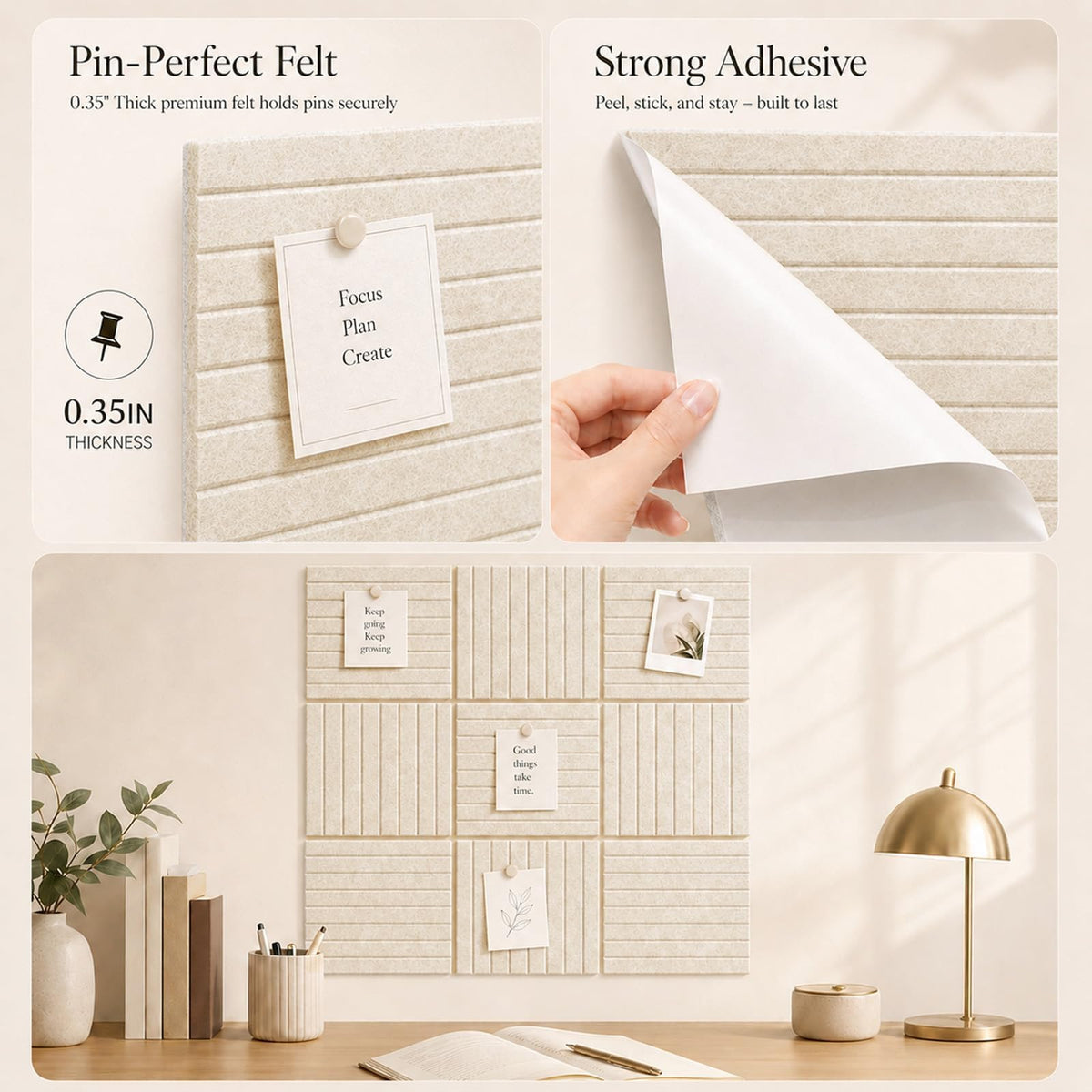 Baysola Stripe Felt Bulletin Board Tiles, Cork Board Alternative 48 x 36 in