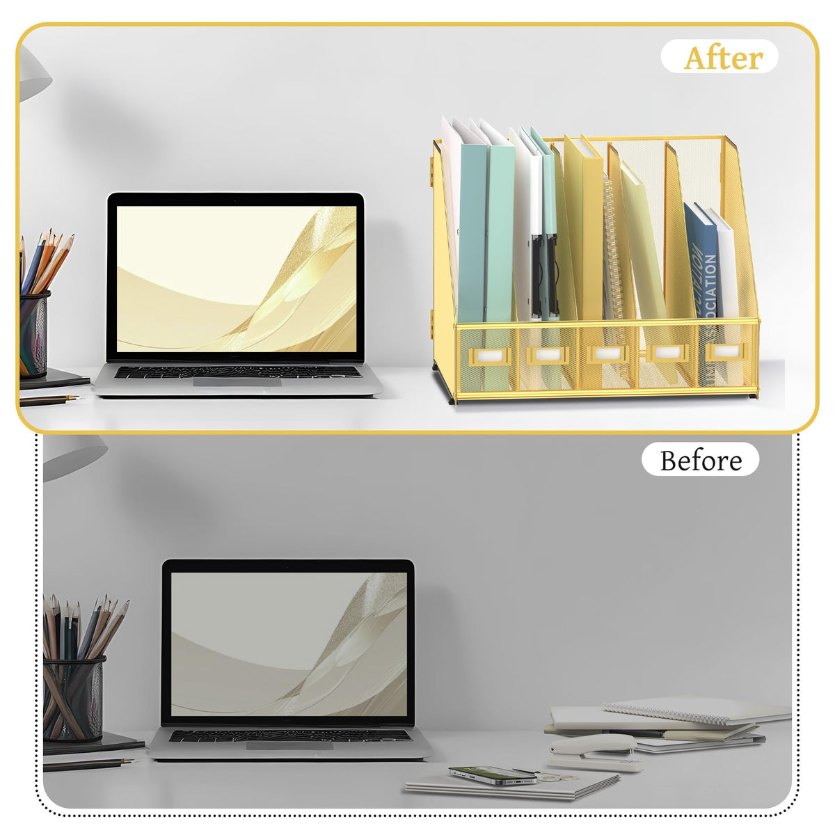SUPEASY Desk Organizers Metal Desk Magazine File Holder with 5 Vertical Compartments Rack File