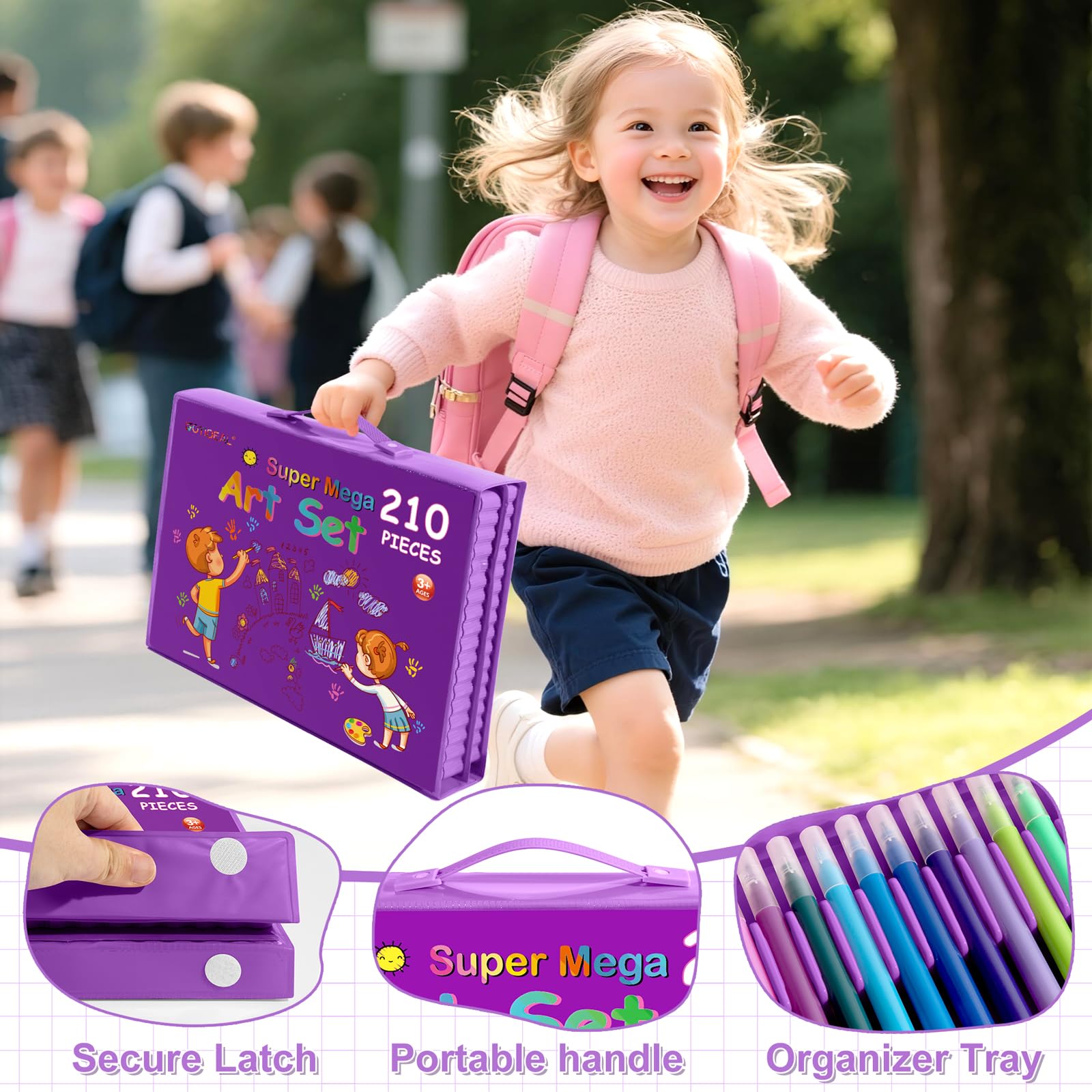 GOTIDEAL Art Supplies, Kids Art Set, 210 PCS Art Kit, Age 4-12, Purple