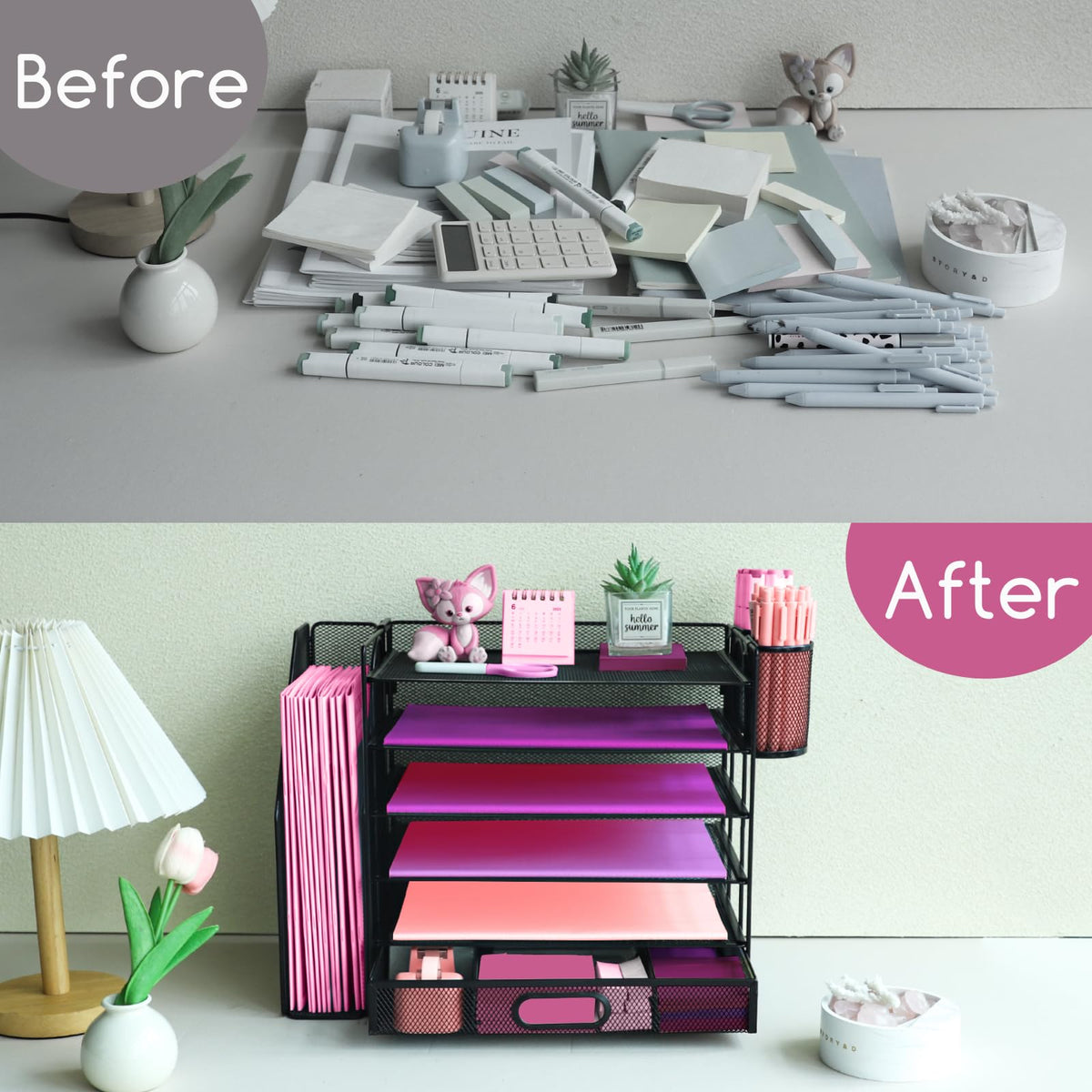 ideallife Desk Organizers and Accessories with File Holder, 6-Tier Paper Letter Tray Organiser with