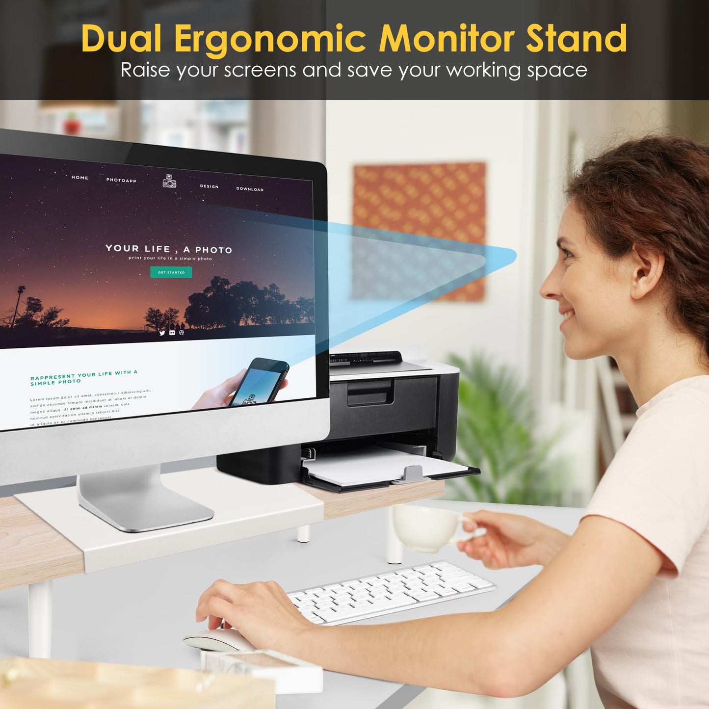 Across-Star Dual-Monitor-Stand-Riser-For-Desk Adjustable Length 32-40 Inch，Large Desktop Computer