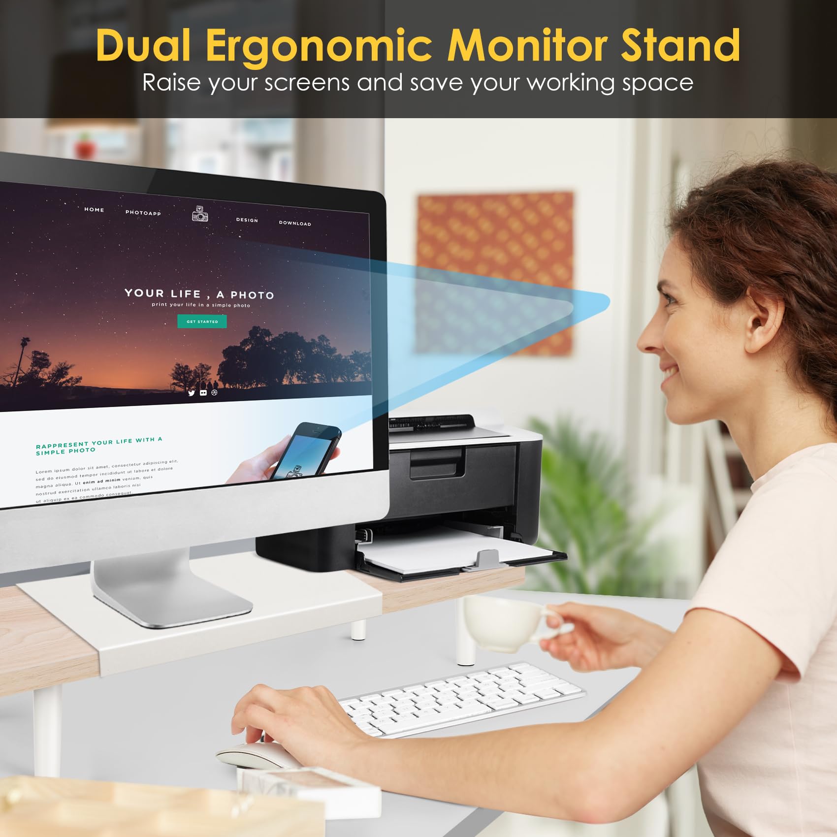 Across-Star Dual-Monitor-Stand-Riser-For-Desk Adjustable Length 32-40 Inch，Large Desktop Computer
