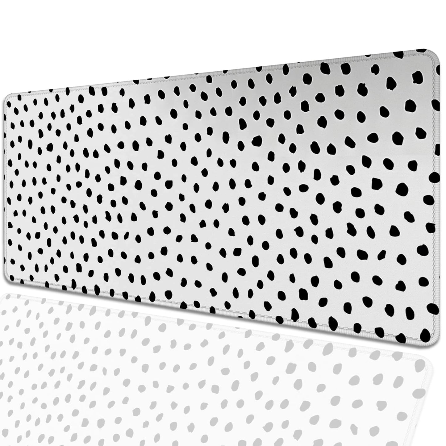 Boho Extended Desk Pad Mouse Pad,Large Polka Dot Mouse Mat with Stitched Edges,Non-Slip Rubber Base