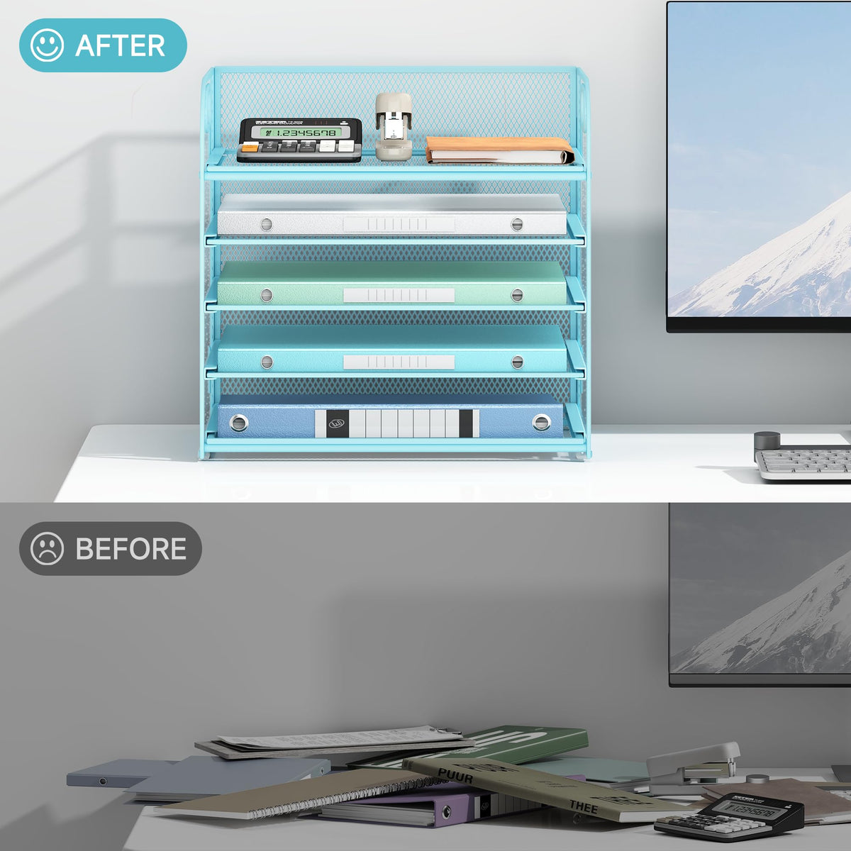 Lavatino Desk Letter Tray Paper Organizer for Desk 5-Tier with Handle Mesh Desktop File Organizer