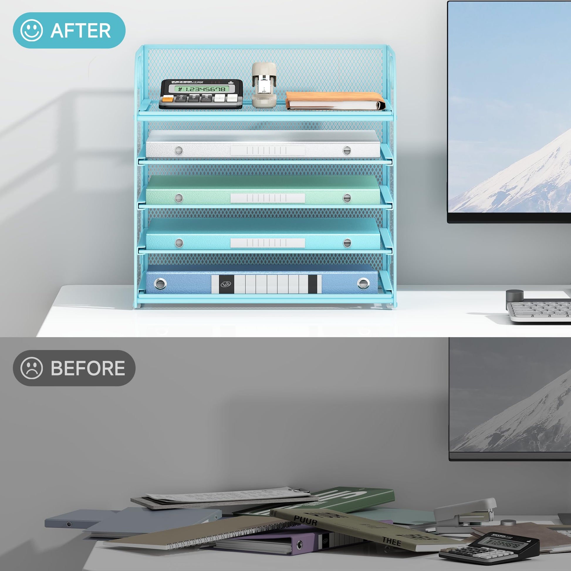 Lavatino Desk Letter Tray Paper Organizer for Desk 5-Tier with Handle Mesh Desktop File Organizer