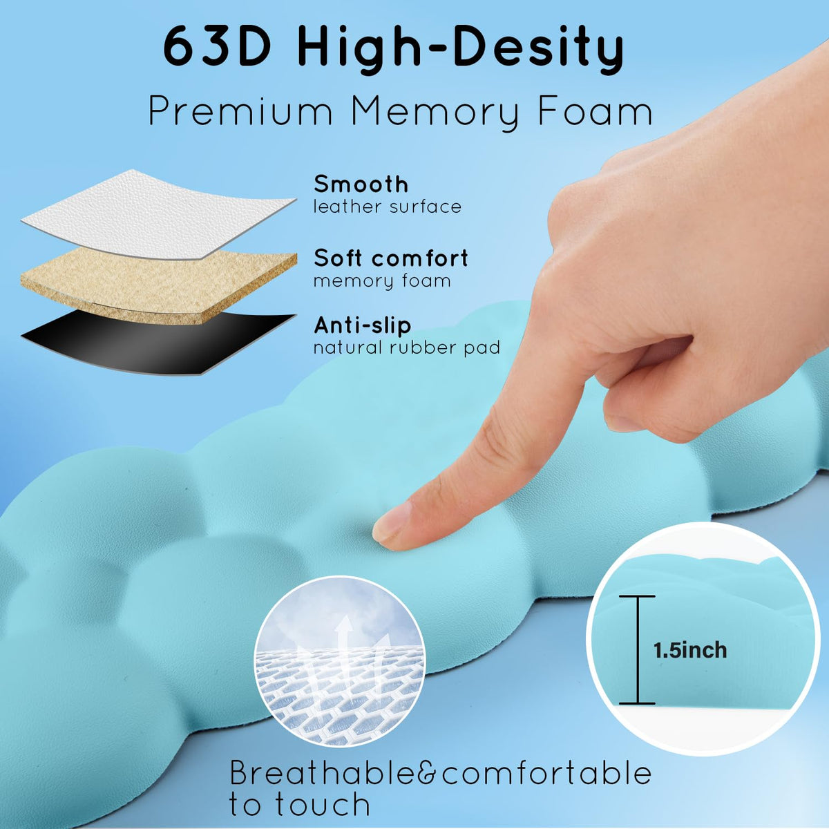 Cloud Wrist Rest for Computer Keyboard and Mouse - Ergonomic Memory Foam With Non-Slip Base