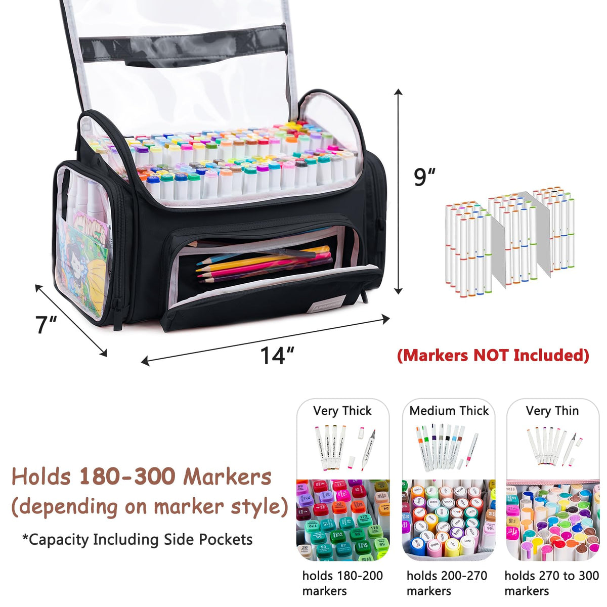 Large Marker Case for 200-300 Markers, Marker Organizer Bag,Pen Storage