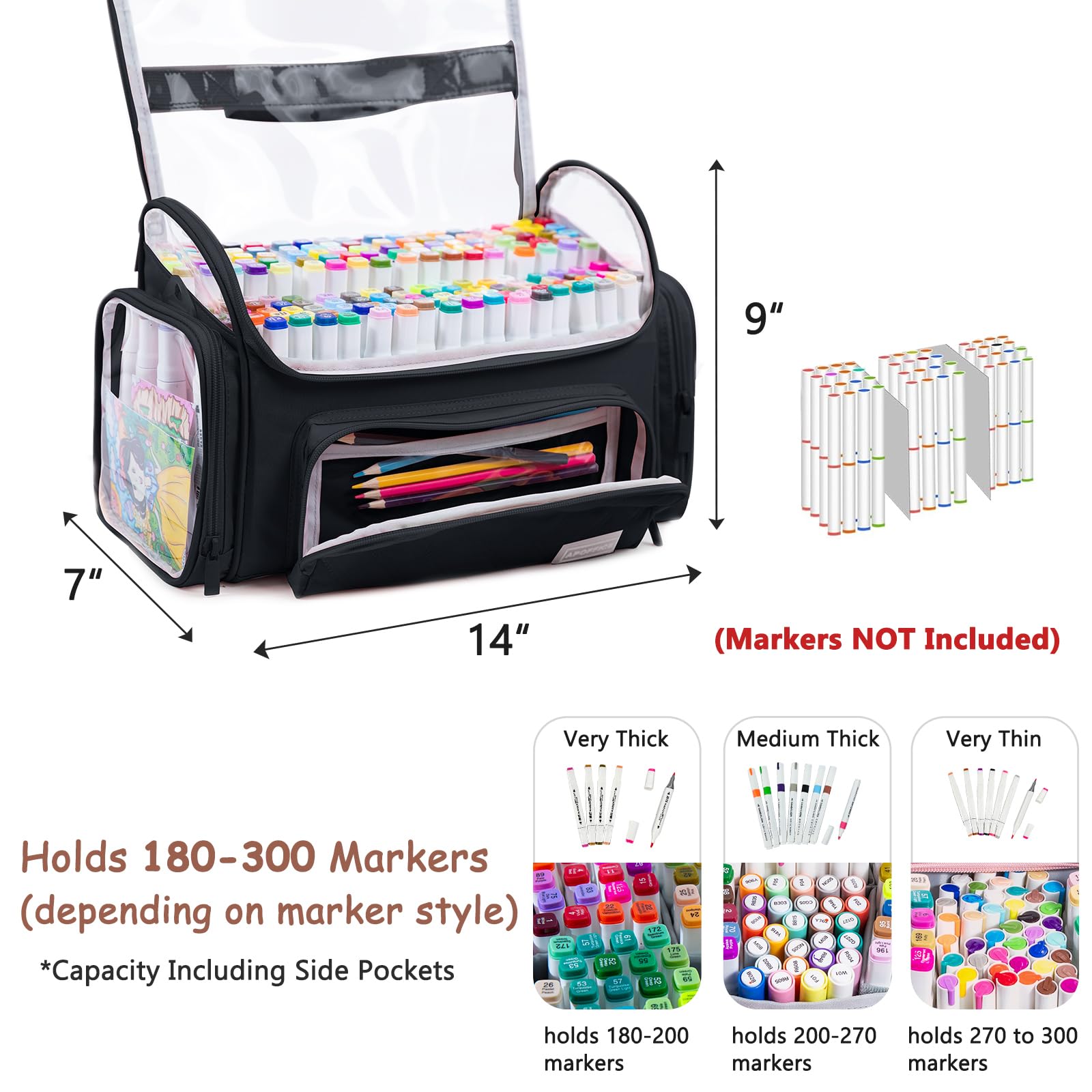 Large Marker Case for 200-300 Markers, Marker Organizer Bag,Pen Storage
