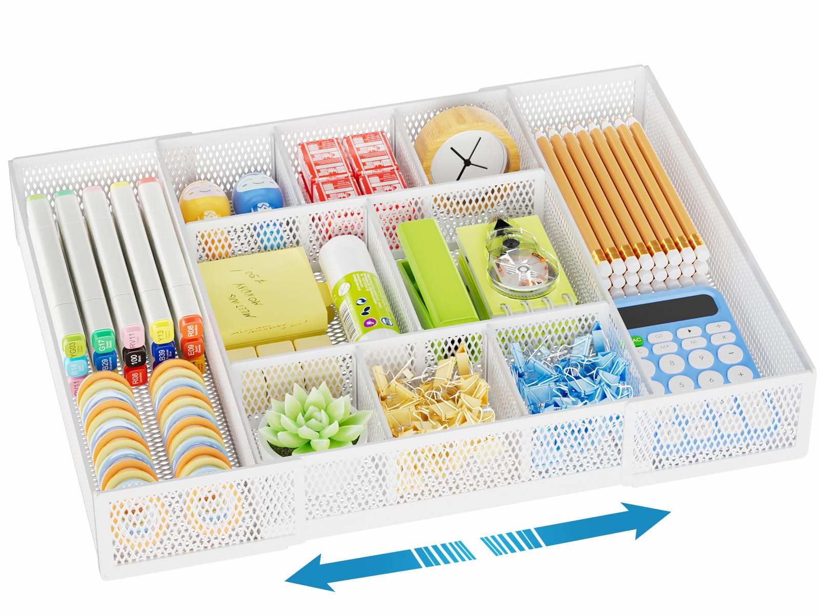 Marbrasse Expandable Desk Drawer Organizer, Mesh Drawer Organizer Tray with 10 Adjustable