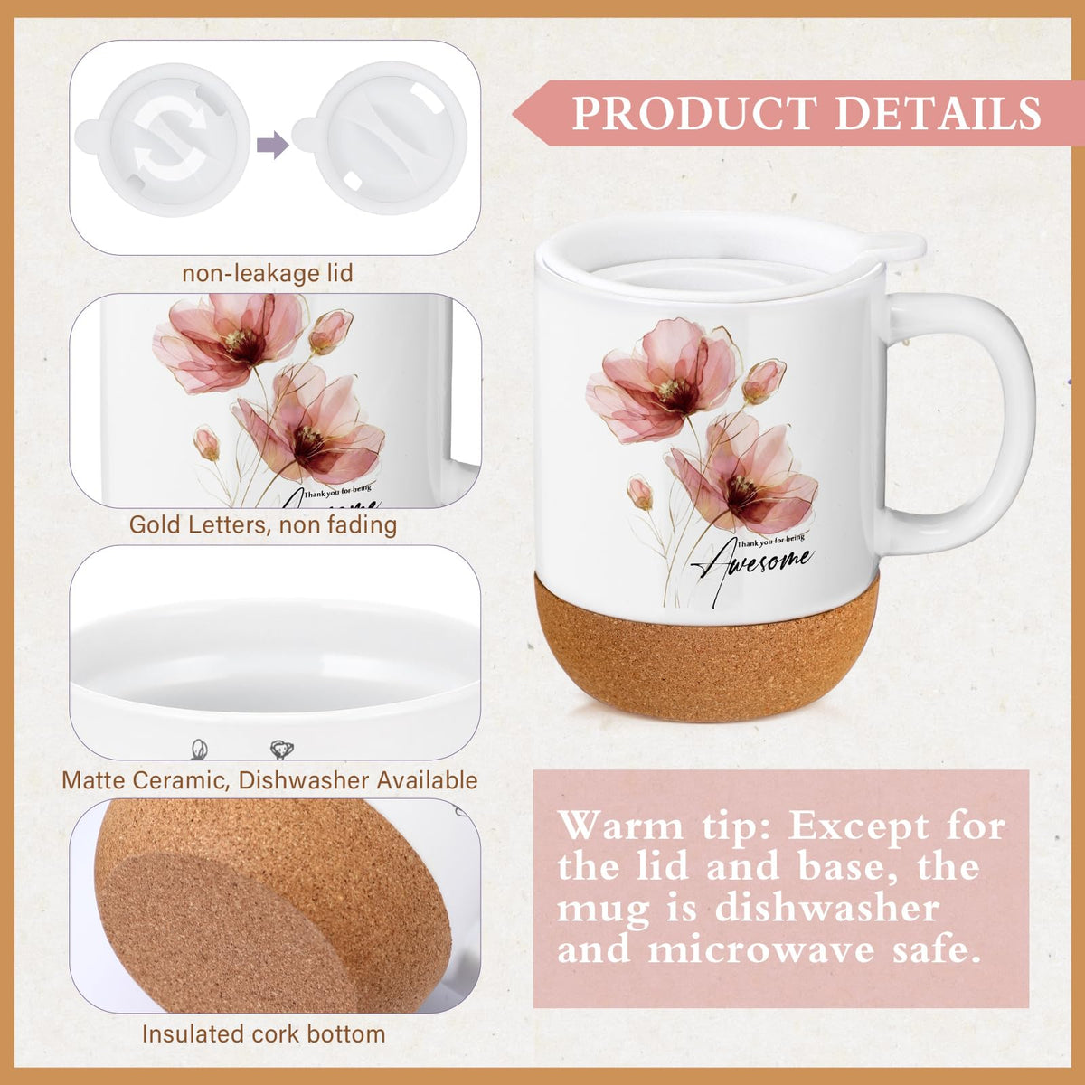 Sayglossy 4 Pcs Thank You Gift Set for Women Employee Coworker, Pink