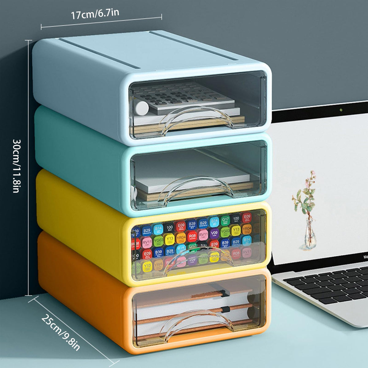 Desk Organizer with Drawers, Stackable Storage Drawers with Compartments Desktop Organization for