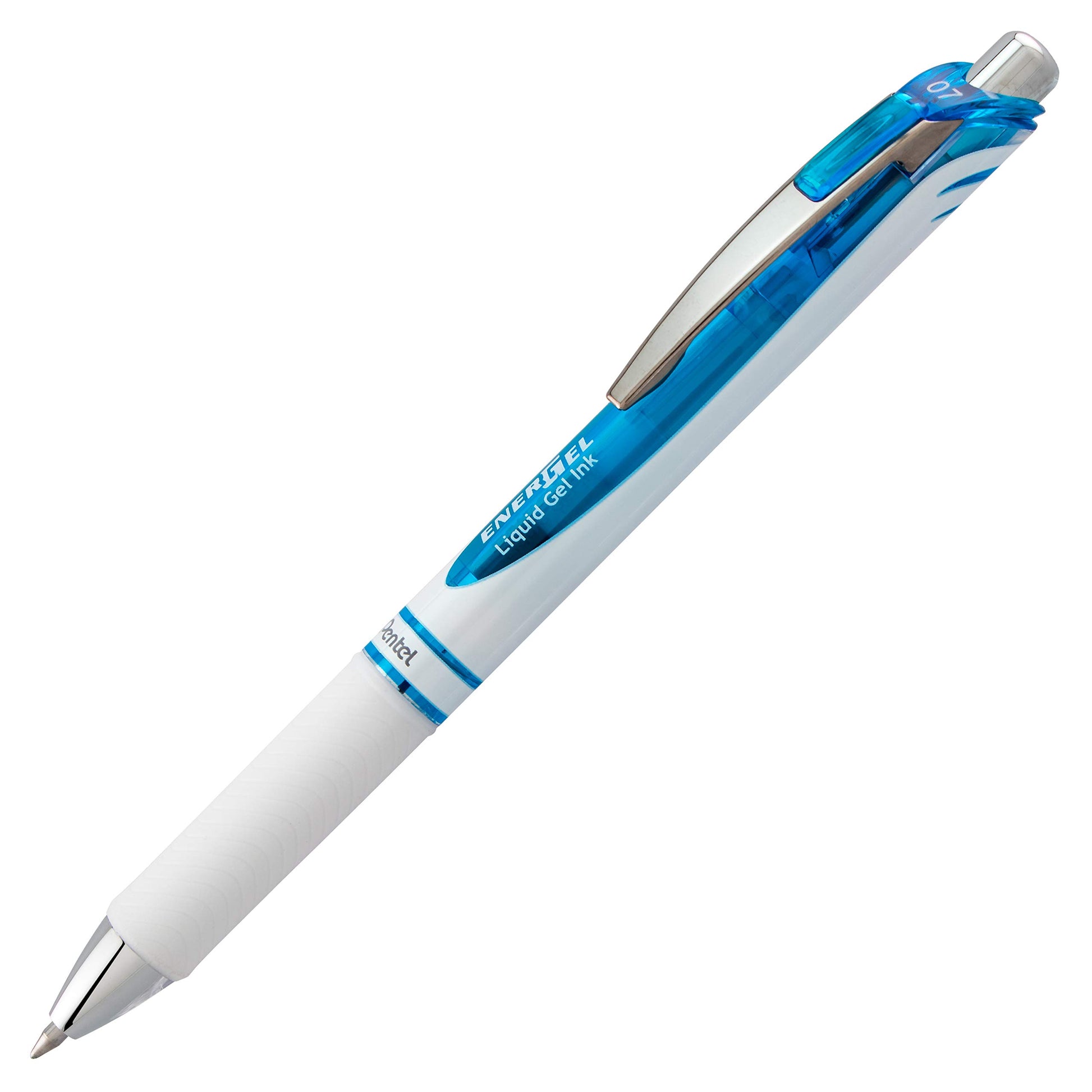 Pentel EnerGel Pearl Retractable Liquid Gel Pen, (0.7mm) Metal Tip, Medium Line, Sky Blue Accent
