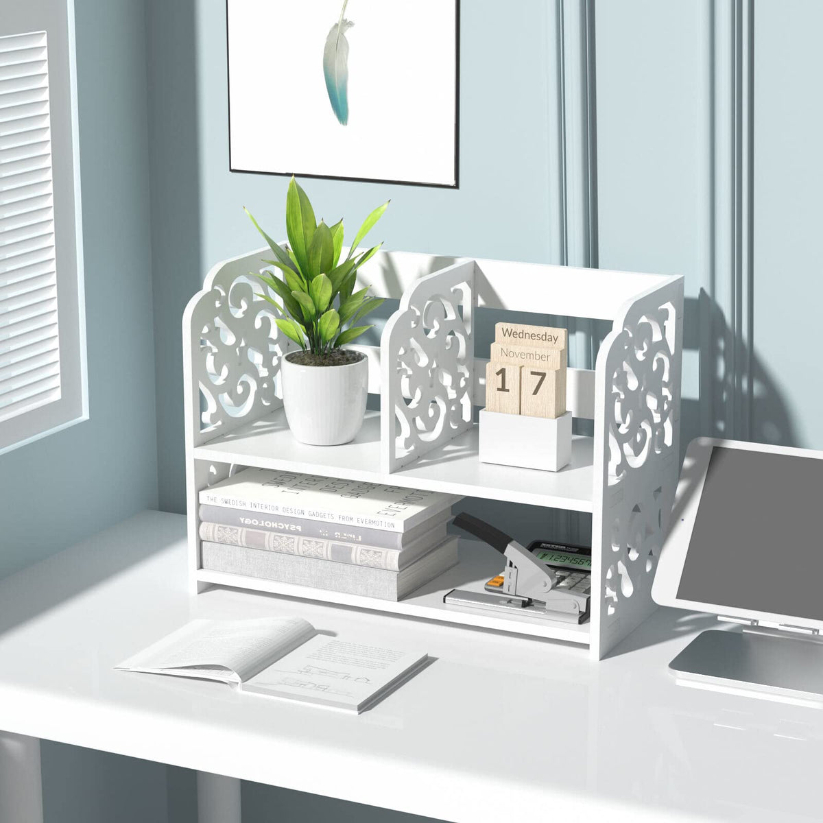 TY ARTS & CULTURE Vintage Hollow White Desktop Organizer Desk Storage Rack