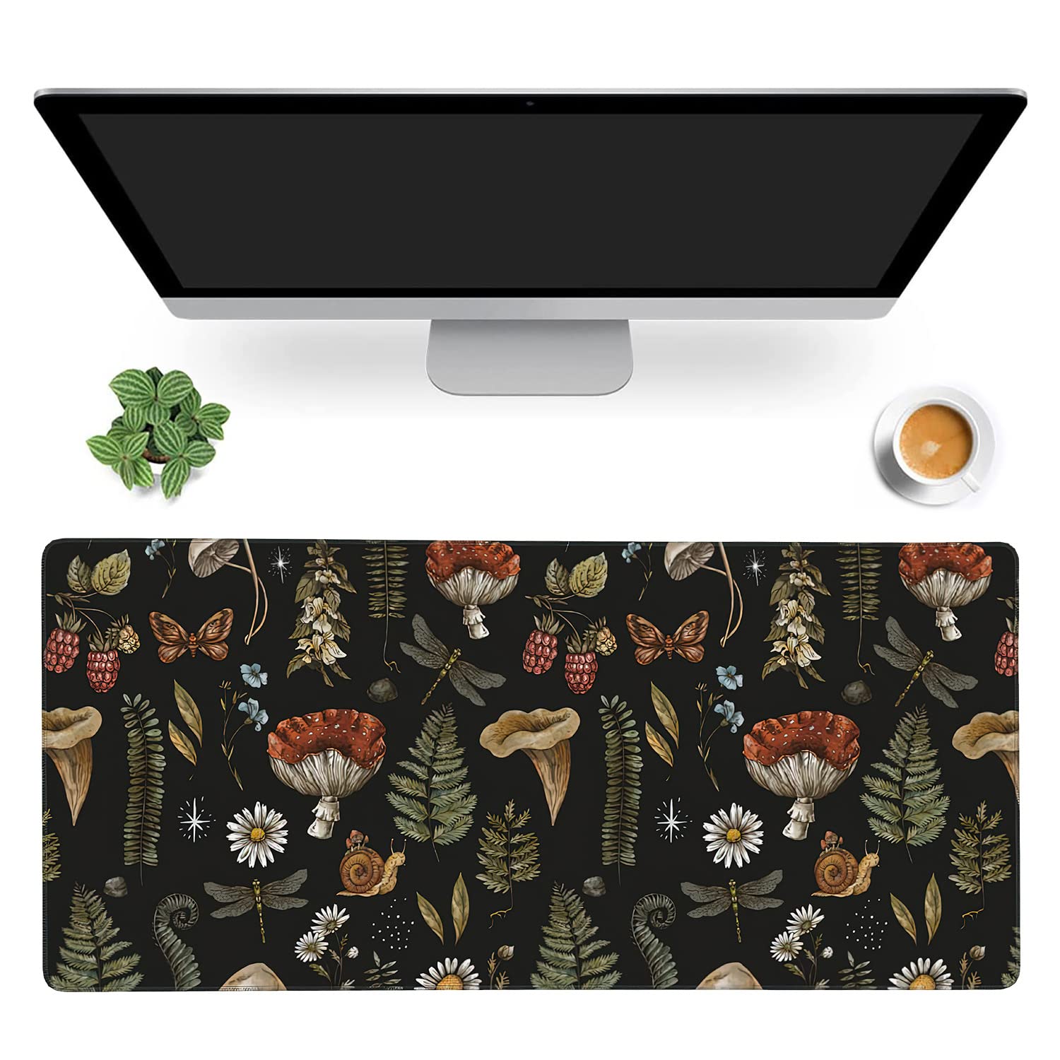 Vintage Mushroom Large Mouse Pad Extended Gaming Mouse Pad Waterproof Desk Mat with Stitched