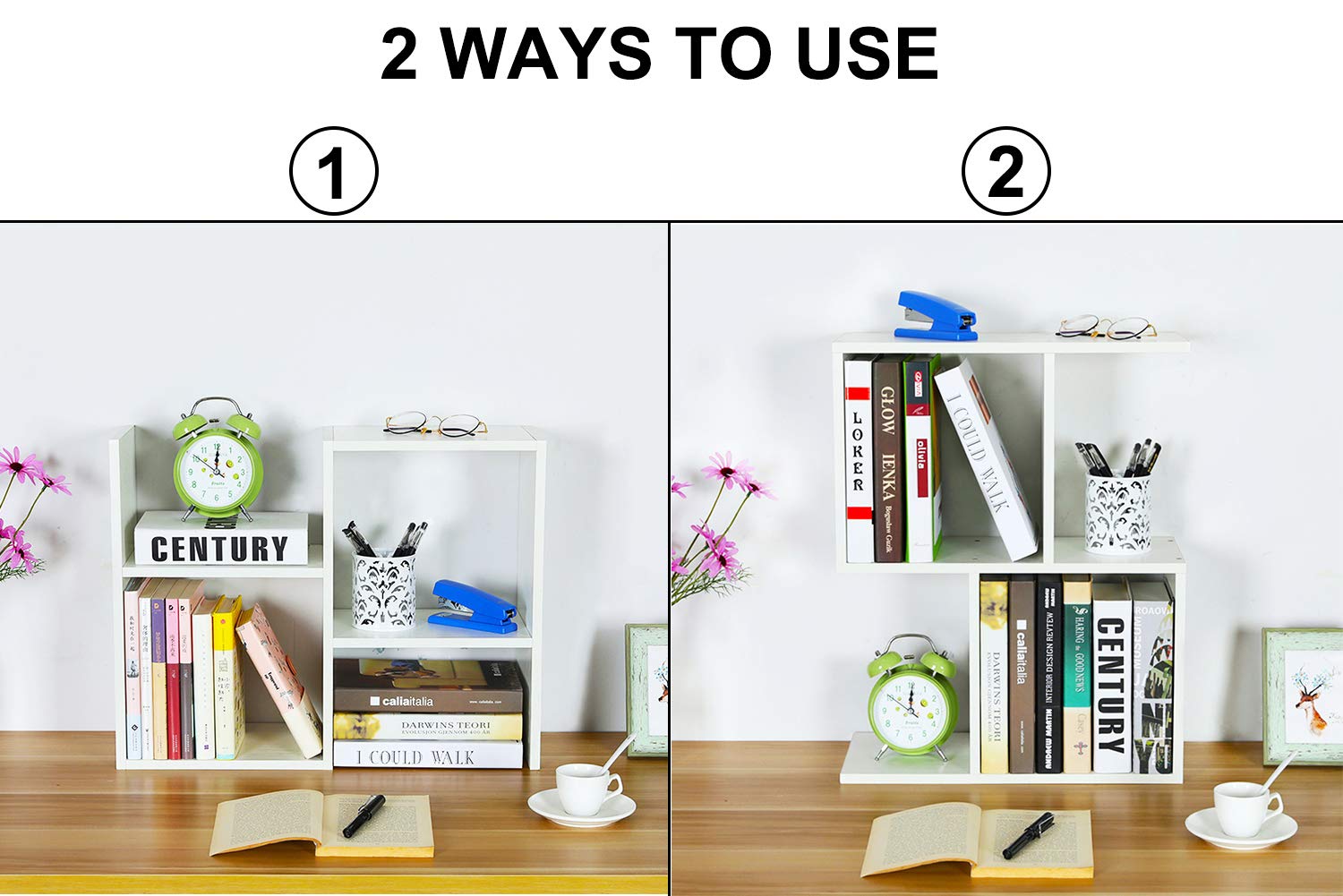 PAG-Mass Desktop Bookshelf Freestanding Wooden Countertop Bookcase Accessories Organizer Display