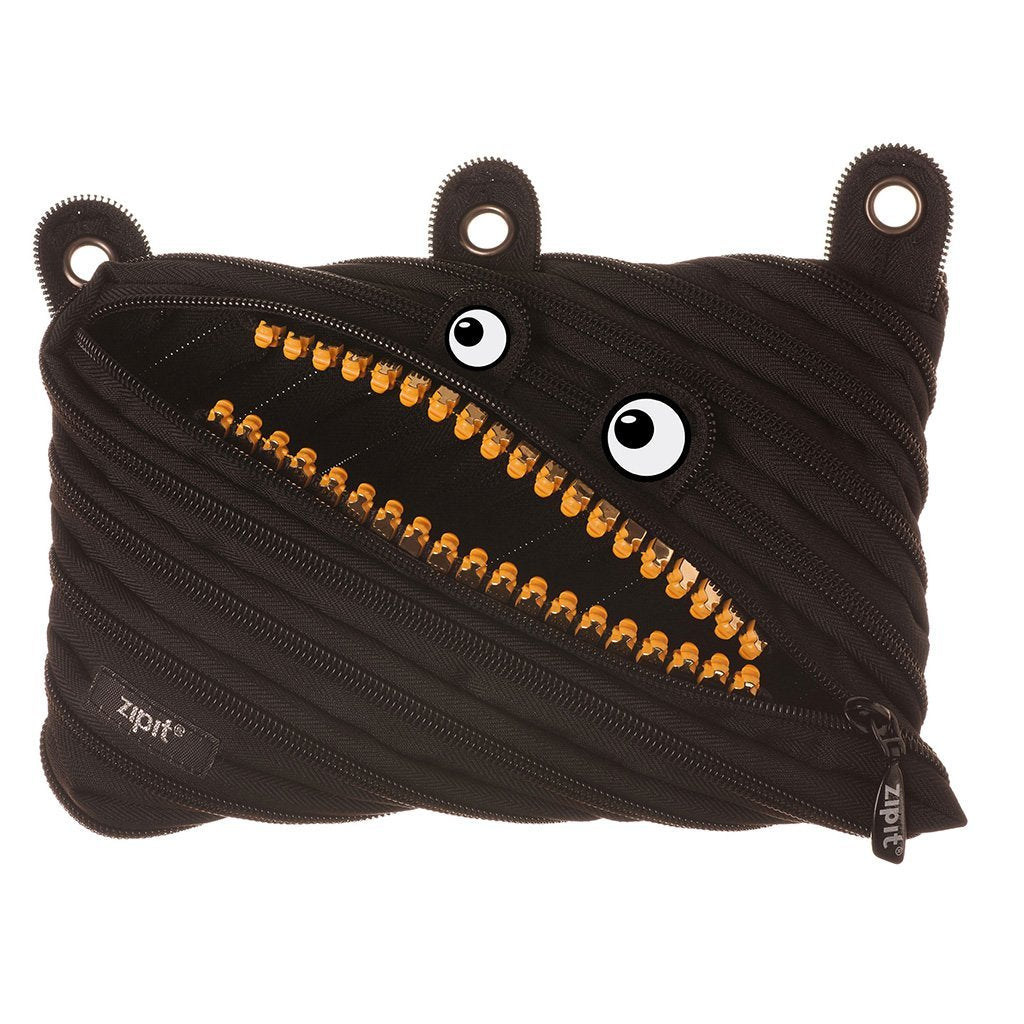 ZIPIT Grillz Pencil Case for Kids, Cute 3-Ring Binder Pouch for Boys,Black