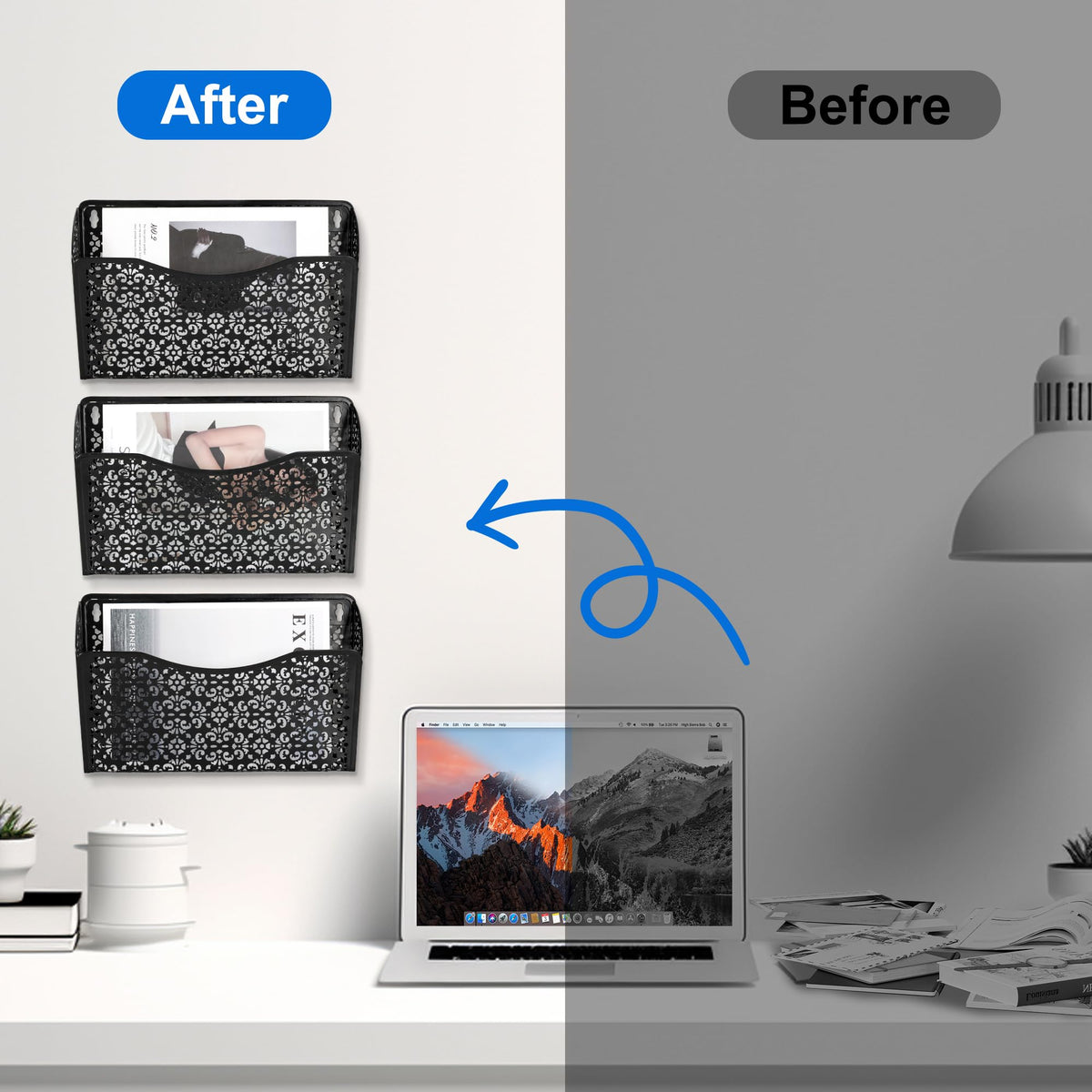 EasyPAG 3 Pack Hollow Design Wall-Mounted File Organizer - Heavy Duty Metal, Vertical Space Saving