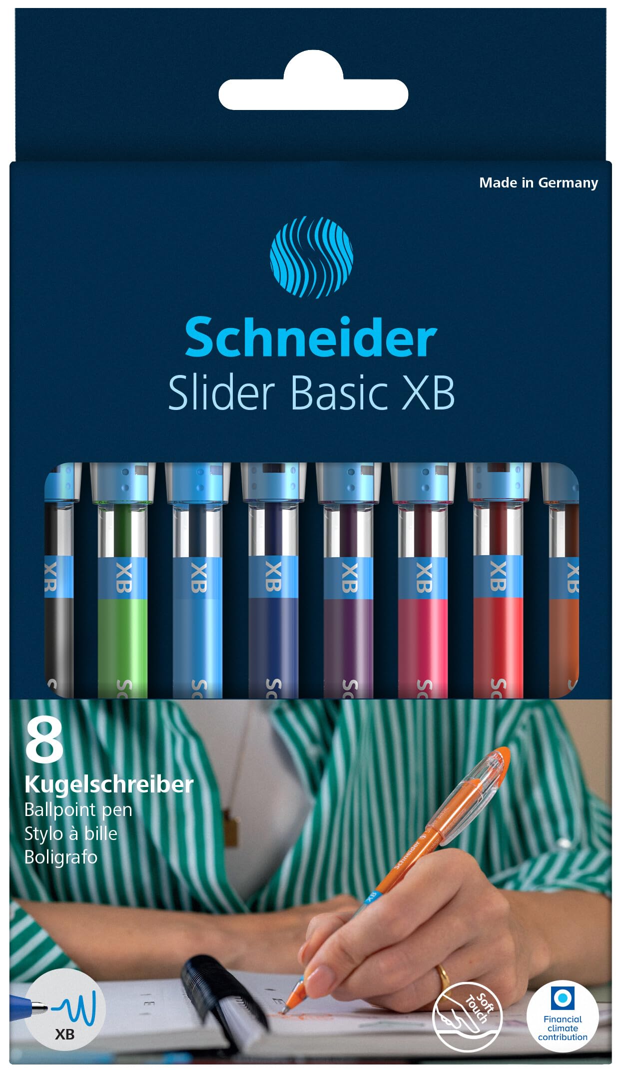 Schneider Slider Basic XB (Extra Broad) Ballpoint Pen, 1.4 mm, Transparent Barrel, Assorted Ink