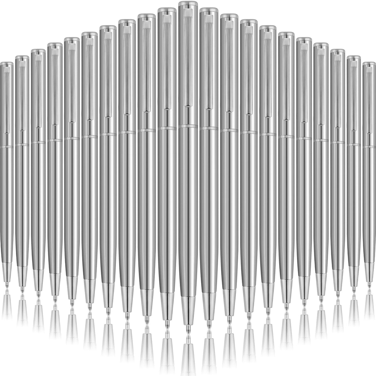 Zonon 50 Pieces Silver Metal Slim Ballpoint Pens Bulk, 1mm Black Ink