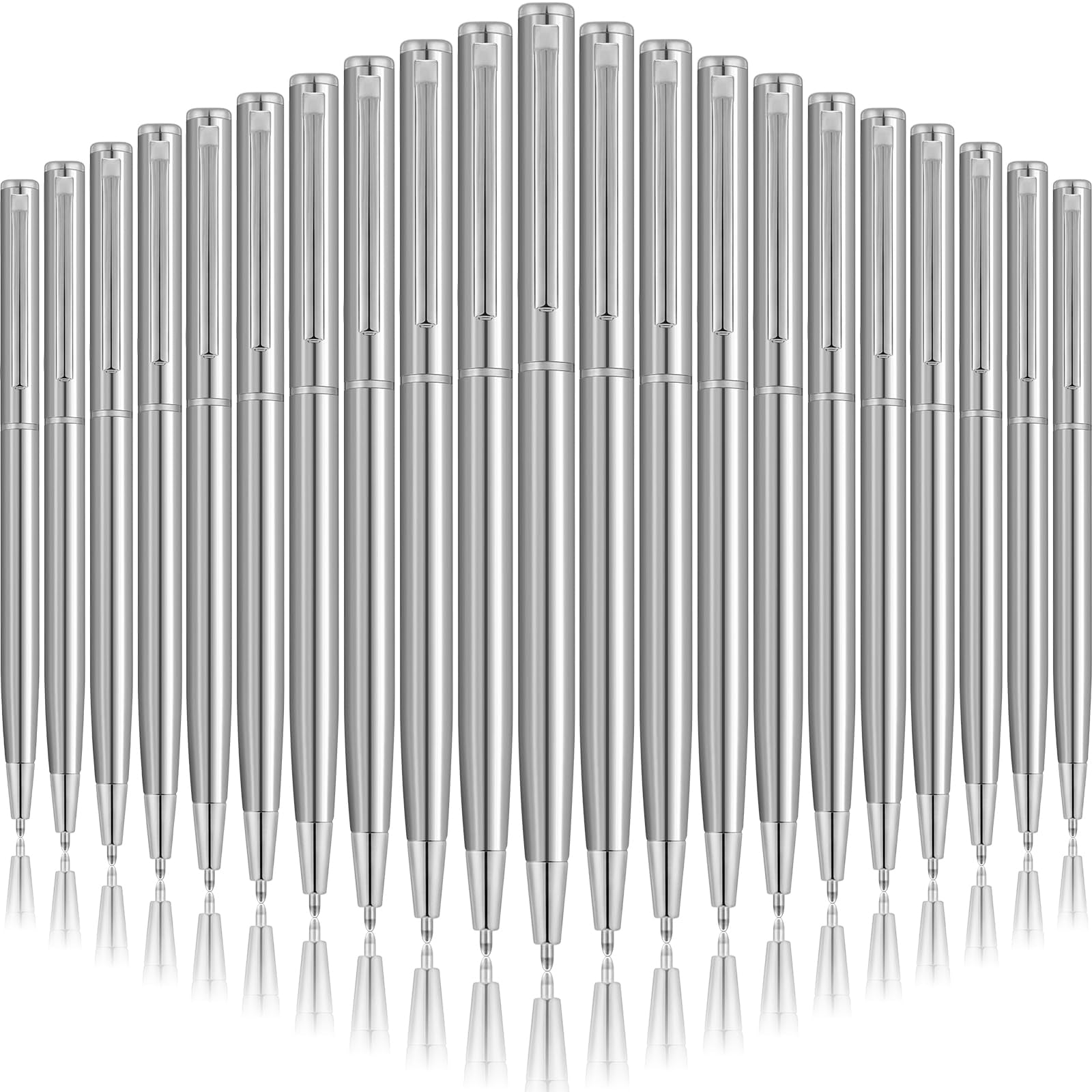 Zonon 50 Pieces Silver Metal Slim Ballpoint Pens Bulk, 1mm Black Ink
