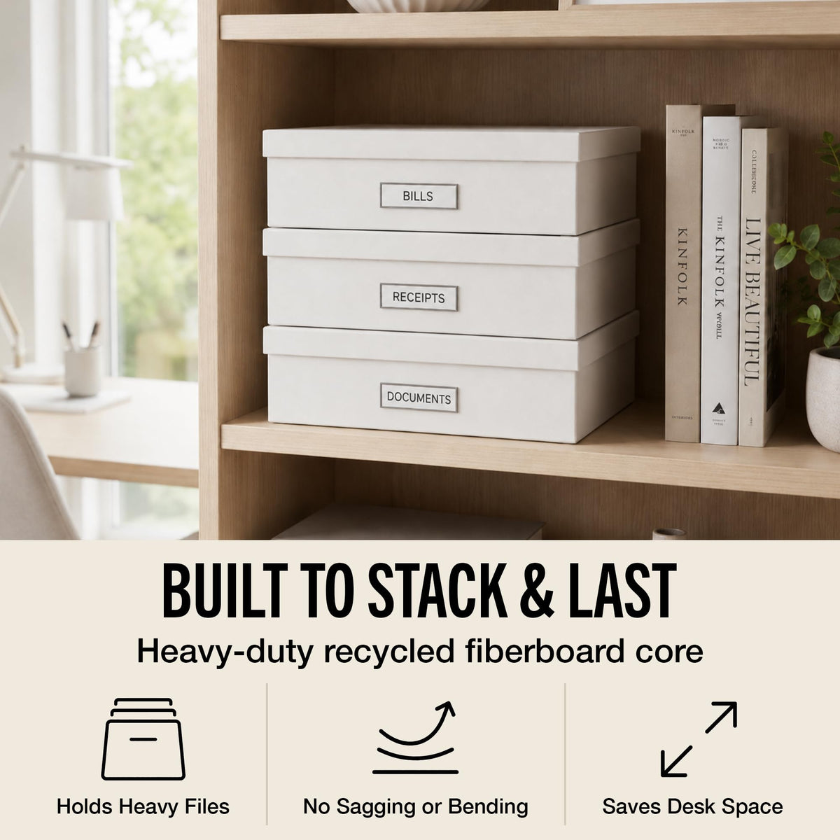 Bigso Oskar Fiberboard Label Frame Document Letter Box - File Organizer Box for Important Paperwork