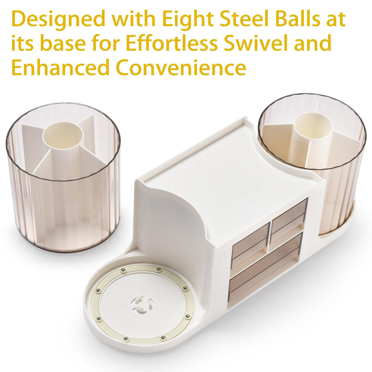 KLIONGO Rotating Desk Organizer with 2 Pen Holder, Desk Organizers and Accessories with 10 Slots