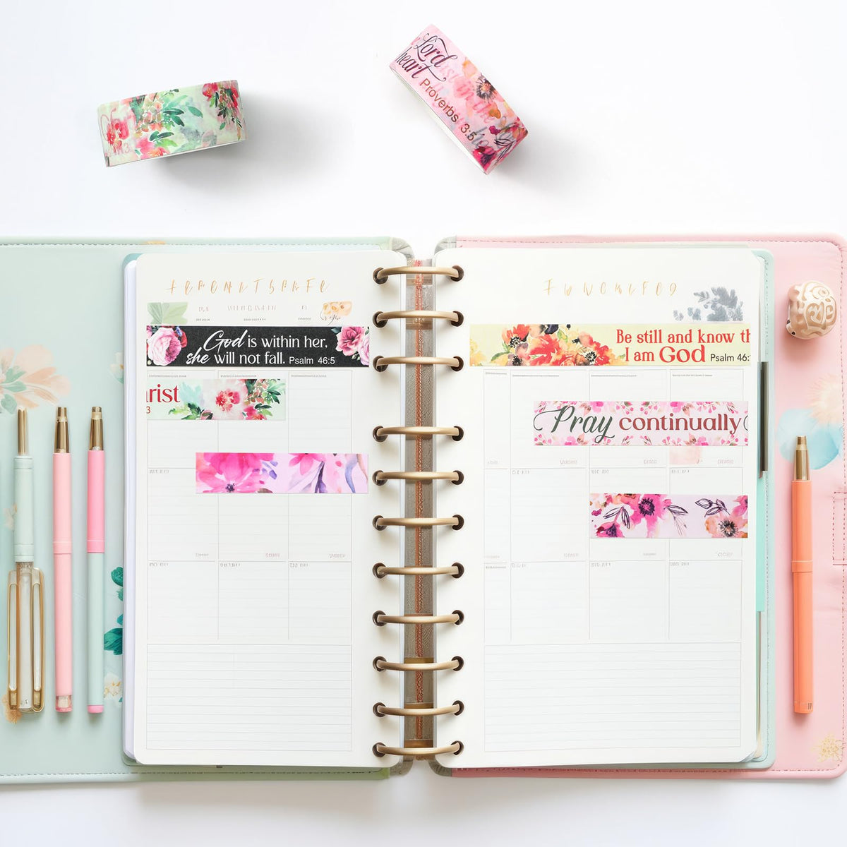 Janlaugh 24 Rolls Christian Washi Tape Gifts, Watercolor Floral Religious