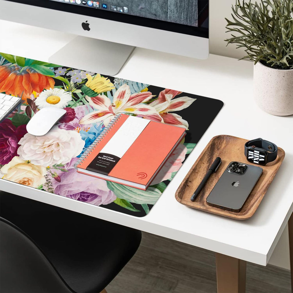 Floral Desk Mat, Non-Slip PU Leather Desk Pad, Bouquet 27.5"x13.8"