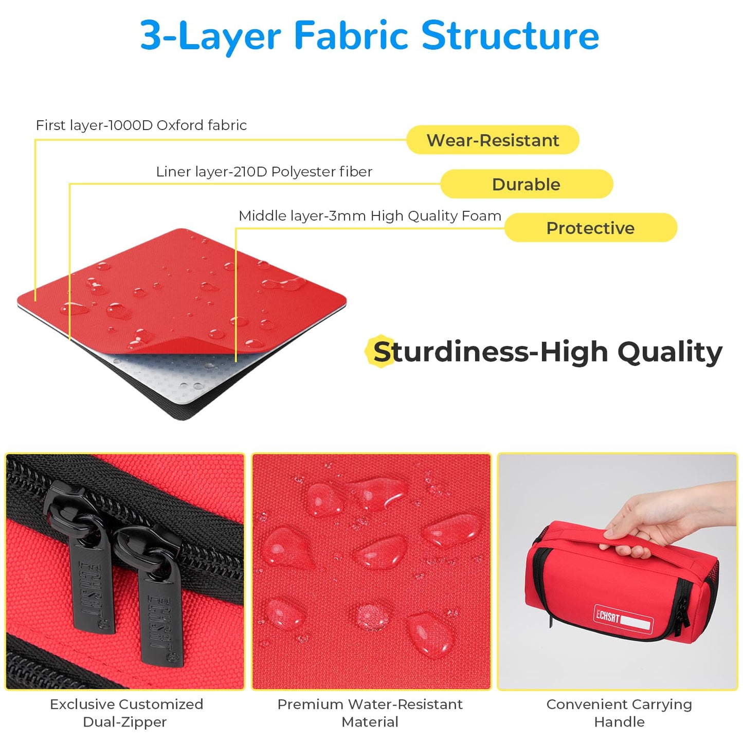 ECHSRT Large Pencil Case Organizer, Big Capacity U-Shaped Pen Pouch, Red
