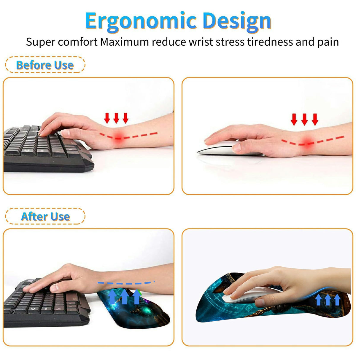3-in-1 Ergonomic Memory Foam Keyboard Wrist Rest Pad Set, Flame Cat