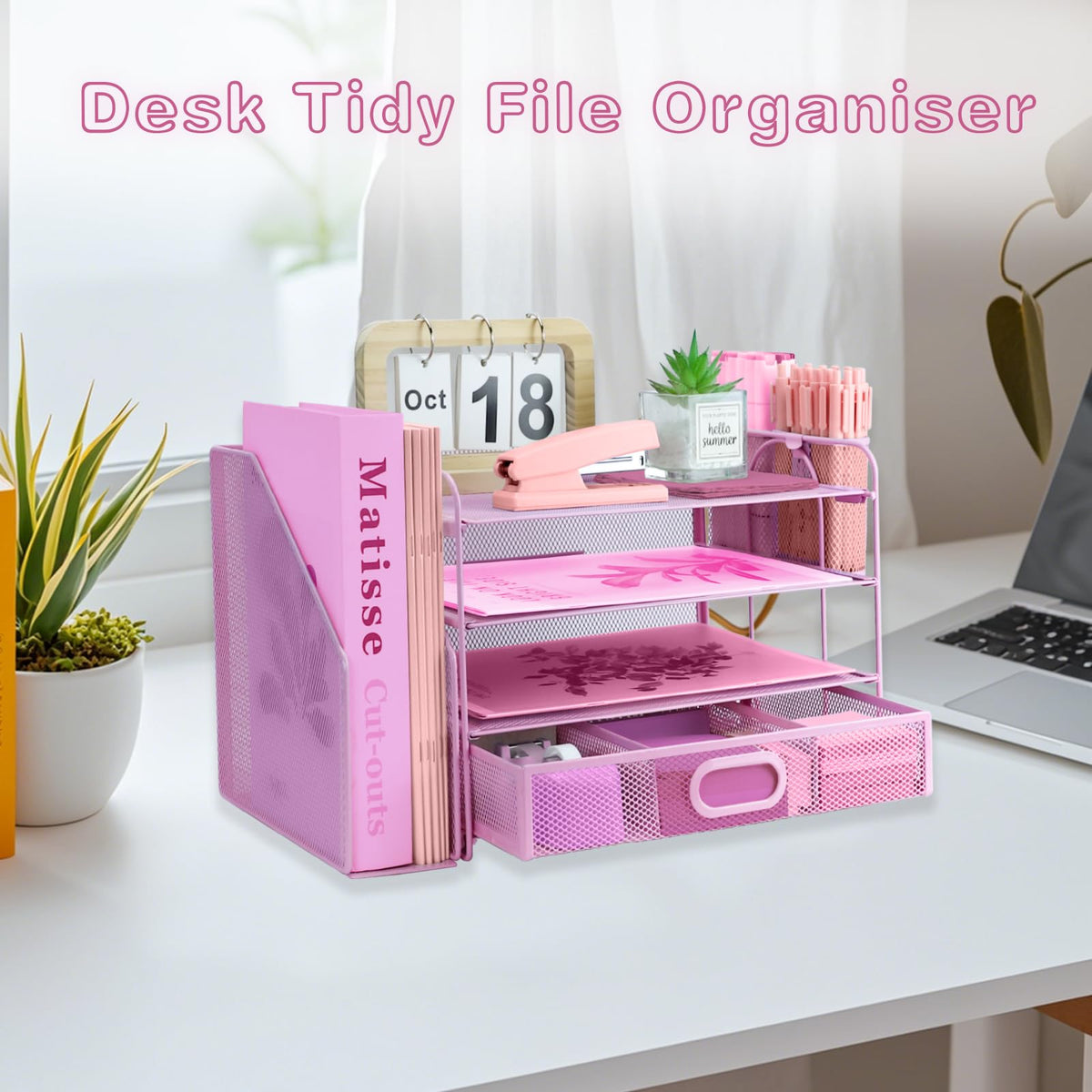 ideallife Desk Organizers and Accessories with File Holder, 4-Tier Paper Letter Tray Organiser with