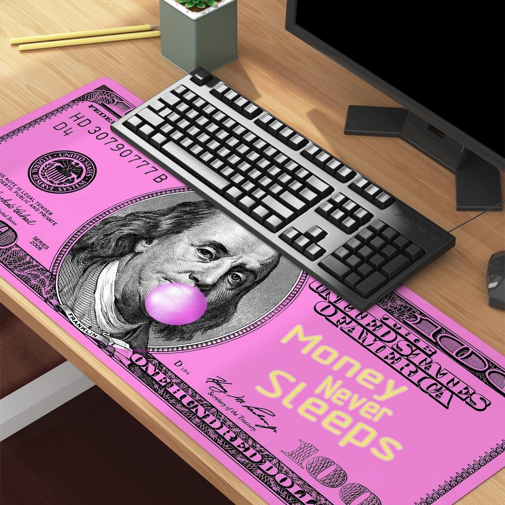 Reateforin Pink 100 Dollar Bills Money Gaming Mouse Pad Hundreds of US Dollar Currency Non-Slip