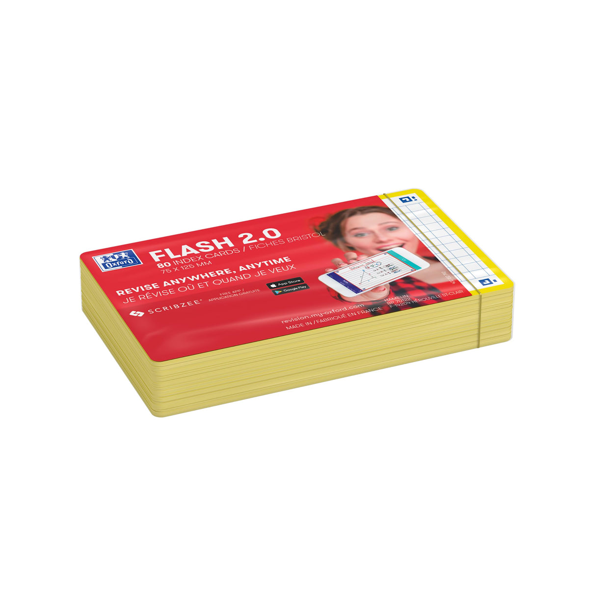 Flash Cards by Oxford, Squared with Yellow Frame, Pack of 80 Cards, 7.5x12.5cm Size 400133871