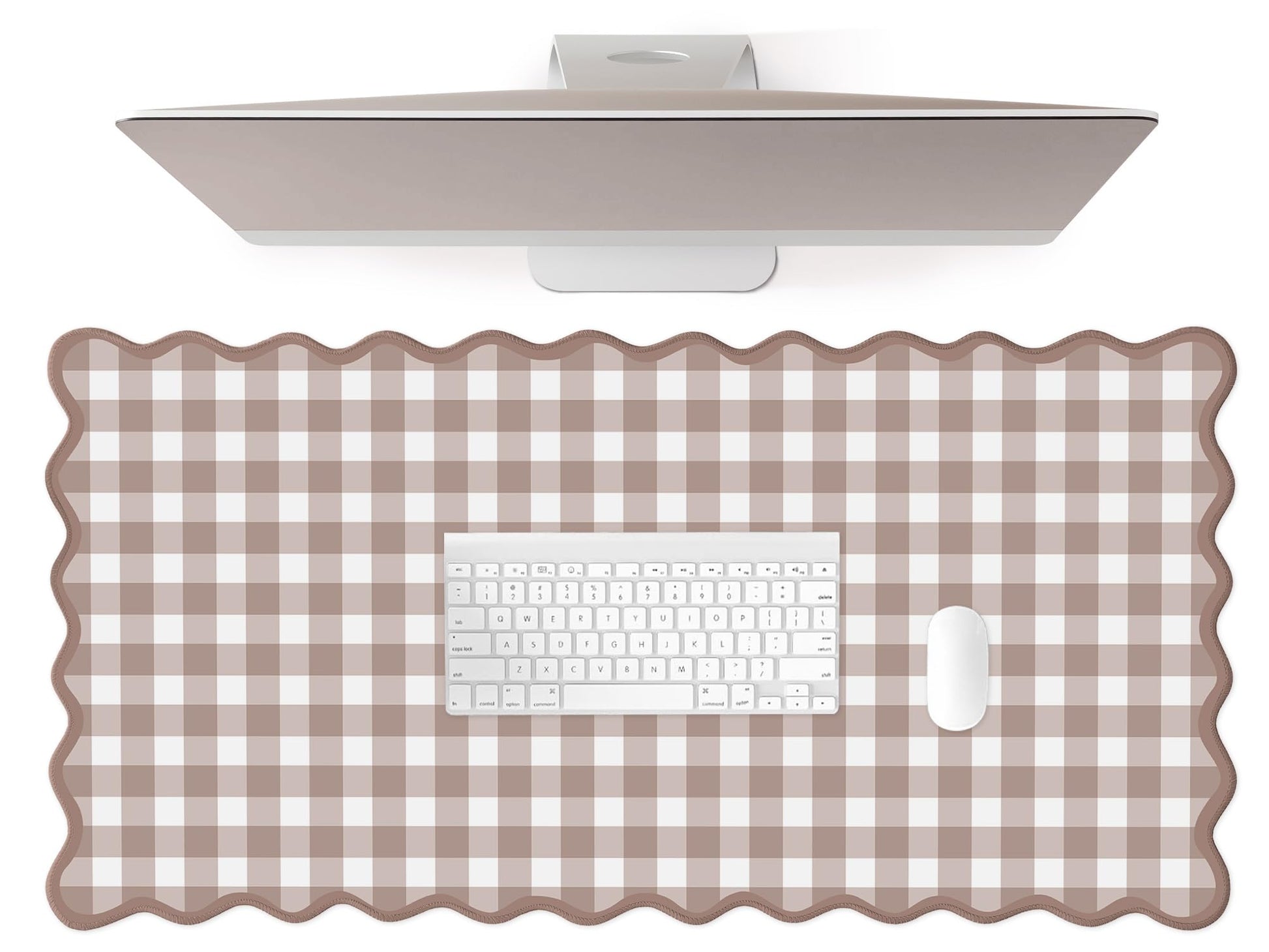 ohisxiacy Scalloped‌ Checkered Desk Mat Cute Brown Gingham XXL Large Gaming Mouse Pad Farmhouse