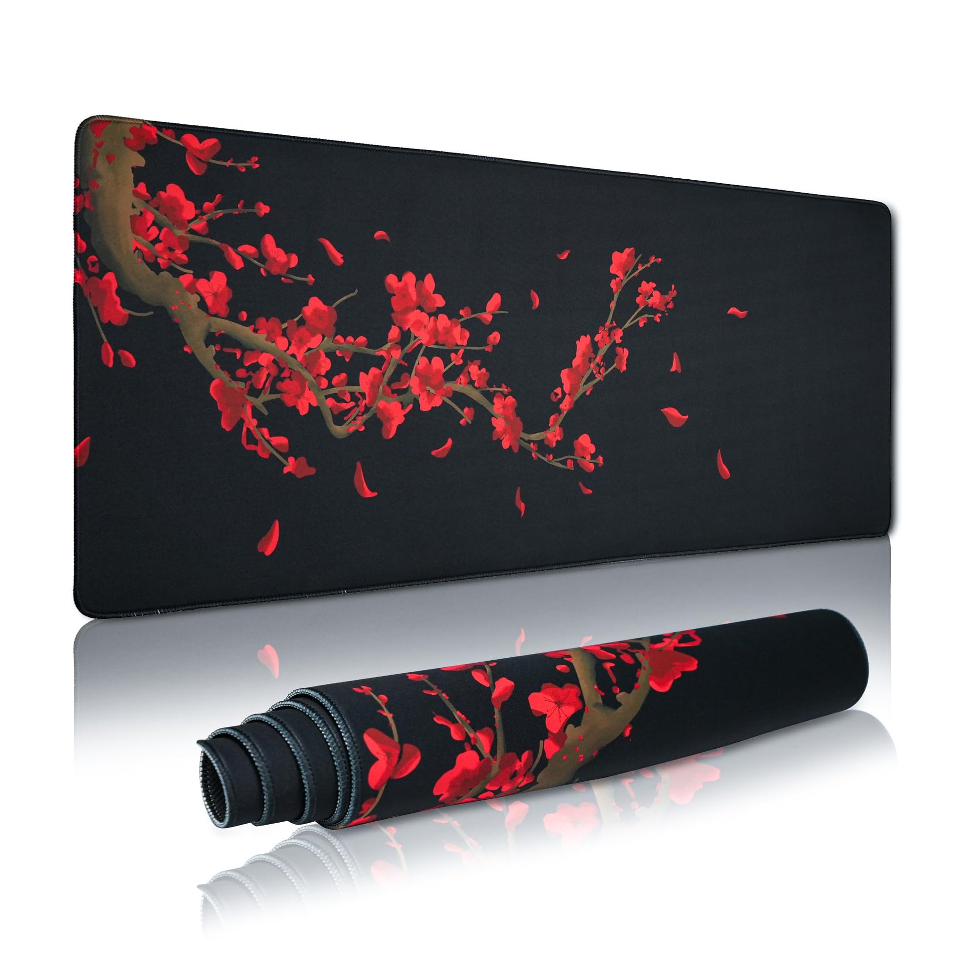 GMKWTL Large Gaming Mouse Pad for Desk, Black Plum Blossoms XXL Mouse Pad, 35.4x15.7 Inch