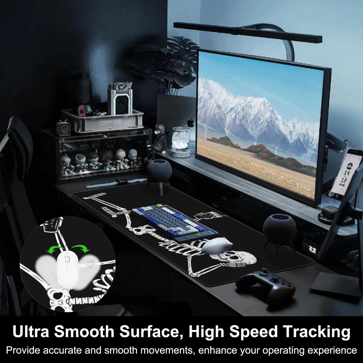 Mouse Pad, Large Skeleton with Cocktail Desk Mat, Extended Non-Slip Gaming Keyboard Mousepad Desk