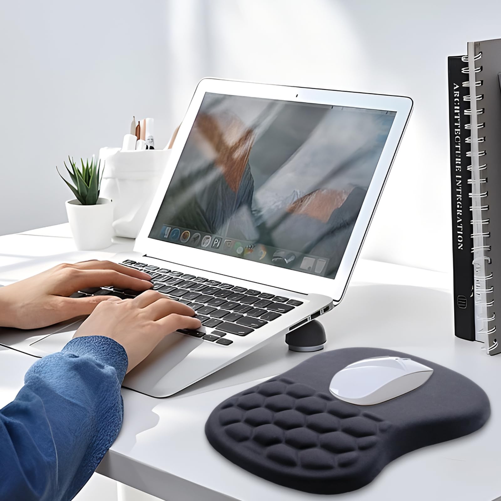 Laokiiy Ergonomic Mouse Pad Wrist Rest, 15° Memory Foam, Non-Slip PU Base
