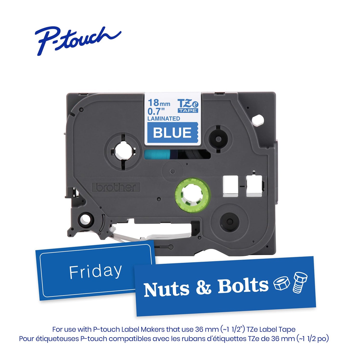 Brother Genuine P-Touch TZe White Print on Blue Label Tape (TZe545), Laminated, 3/4in x 26.2ft