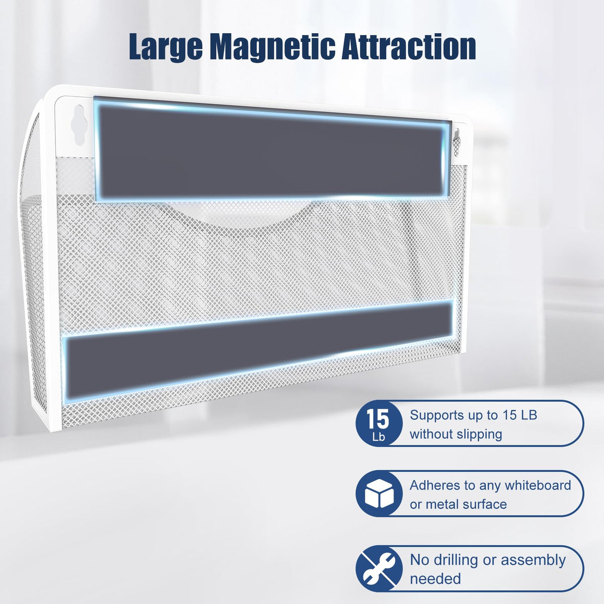 3 Pcs Magnetic File Holder for File Cabinets, Folder Holder Organizer- No Drilling Paper Document