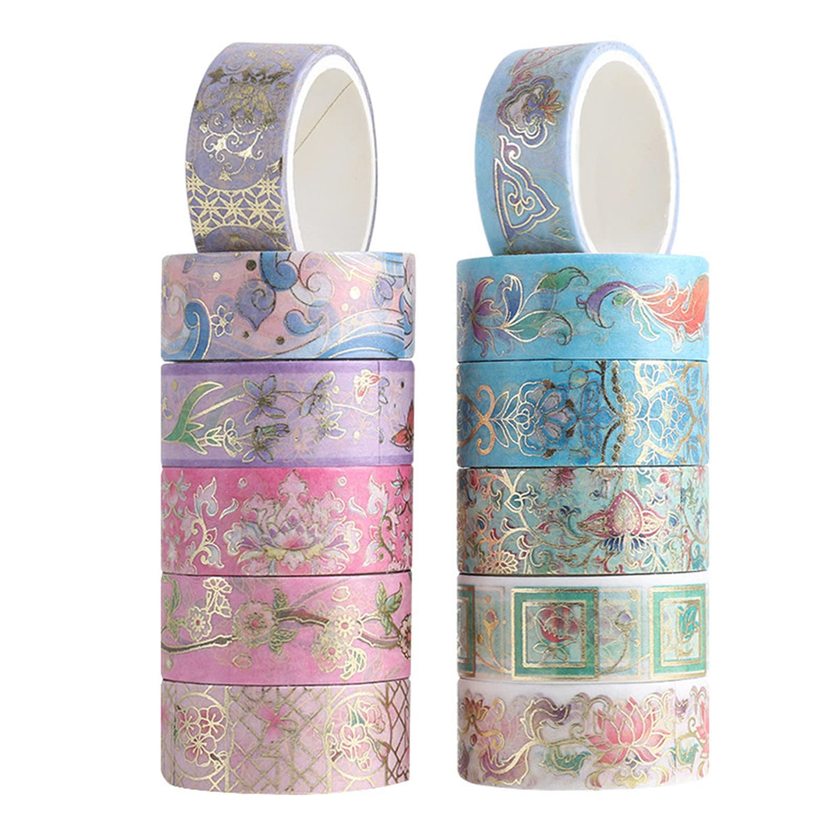 Esweny 12 Rolls Floral Washi Tape Set, Gold Foil Flower Decorative Washi Masking Tape, Botanical