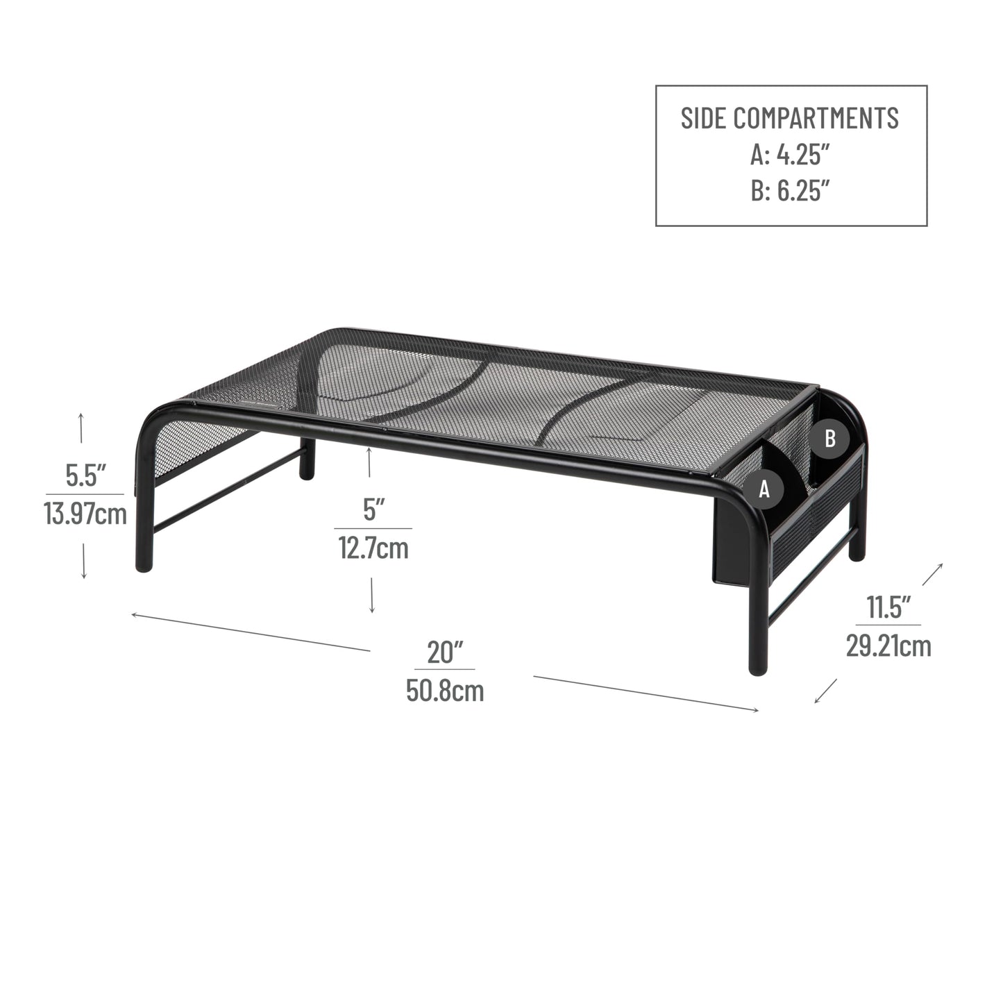 Mind Reader Monitor Stand, Ventilated Laptop Riser, Desktop Organizer, Side Storage, Metal Mesh