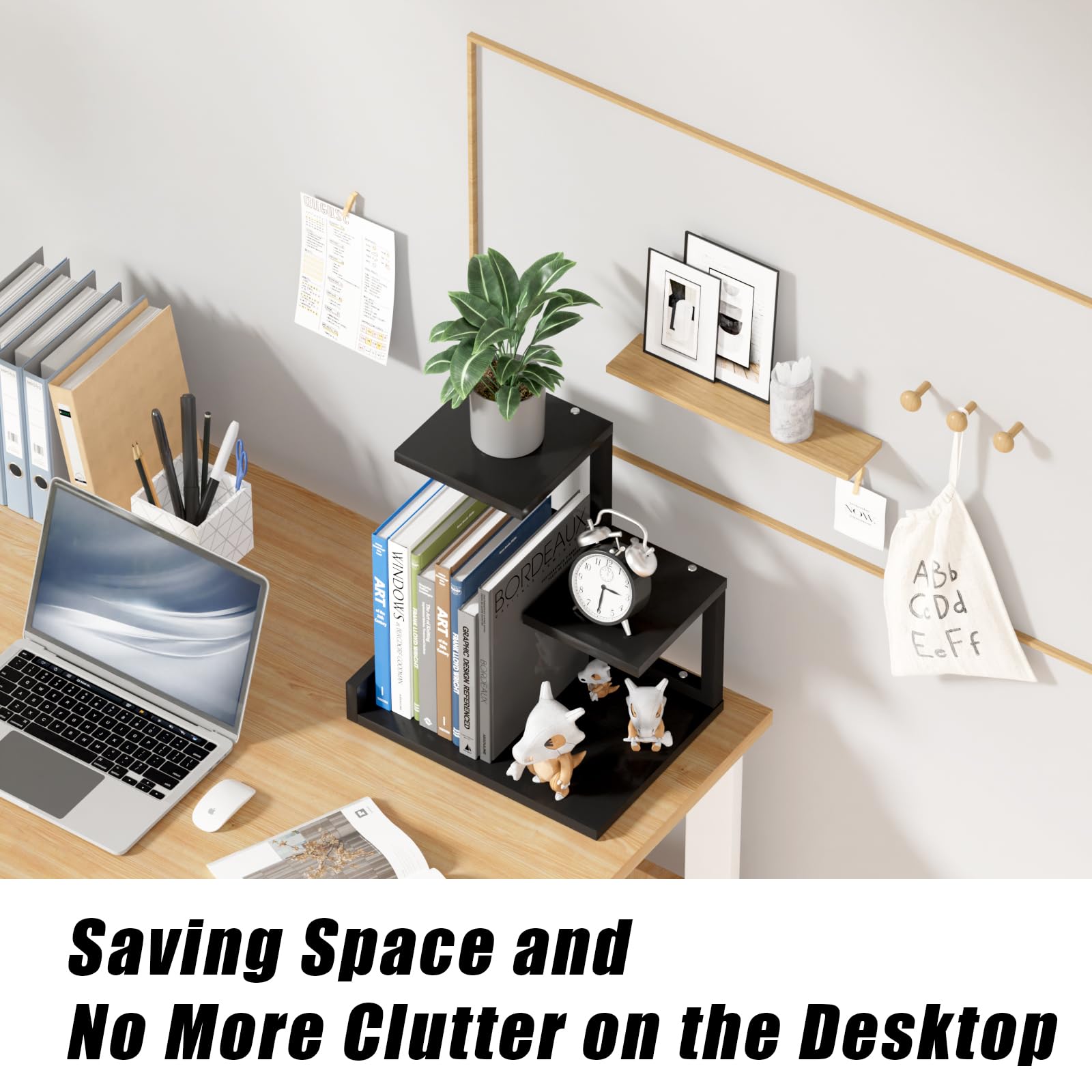 Gannyfer Desk Shelf Organizer - Wood Desktop Shelf, Freestanding Desk Hutch Office Decor, 3 Tier
