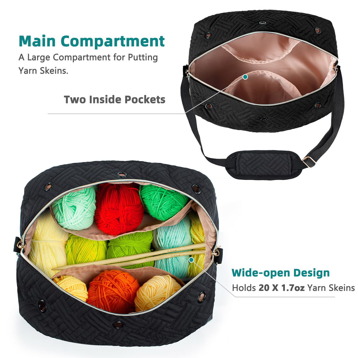 MYBAGZING Crochet Bag Organizer,Knitting Bag for Yarn Storage&Crochet Hooks