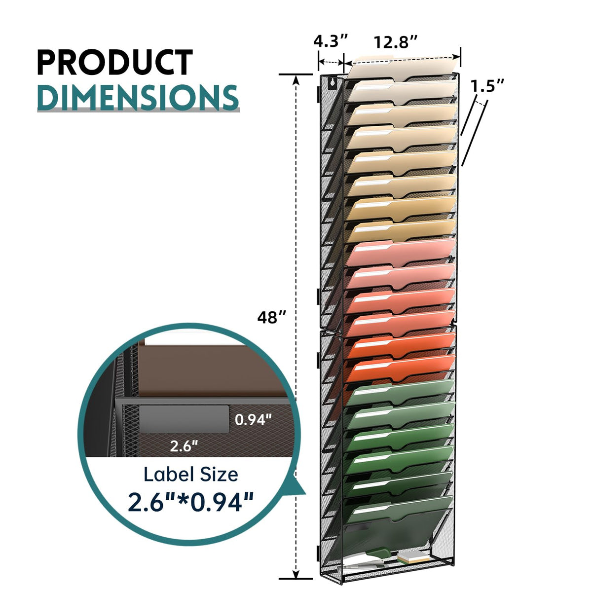 SUPEASY 21 Tier Wall File Organizer, Hanging Wall Mounted Mail Organizer with Label Slots, Metal