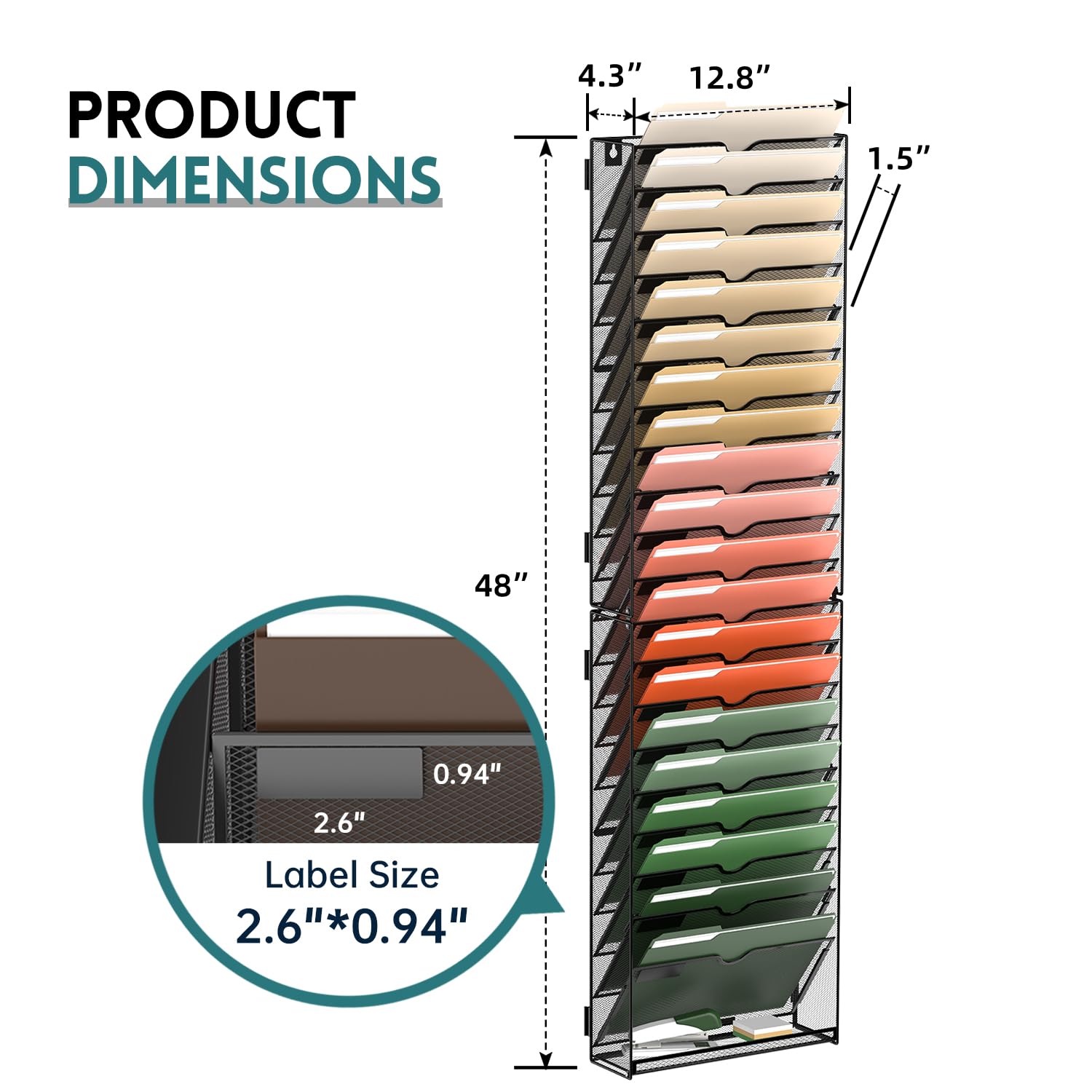 SUPEASY 21 Tier Wall File Organizer, Hanging Wall Mounted Mail Organizer with Label Slots, Metal